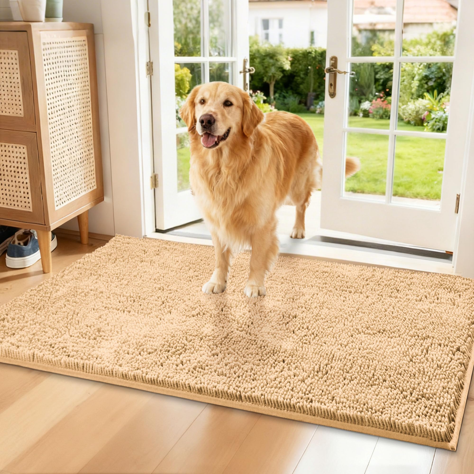 Naturei Chenille Absorbent Front Door Mat 60 x 30, Dog Door Mat for Muddy Paws, Dirt Trapper Doormat, Mud Mat for Dogs, Washable