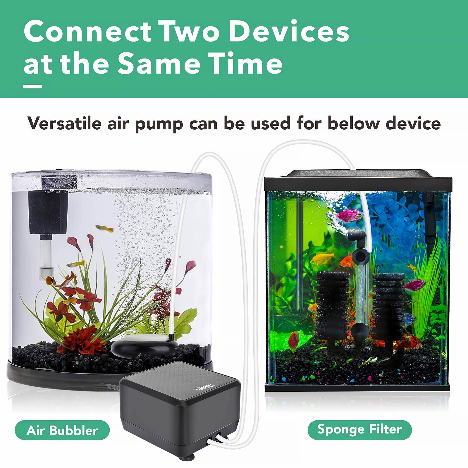 Hygger Adjustable 5W Aquarium Air Pump With 2 Ports For 20~180 Gallon Fish Tank 160Gph Aquatic Aerator Oxygen Pump (5W Up To 180