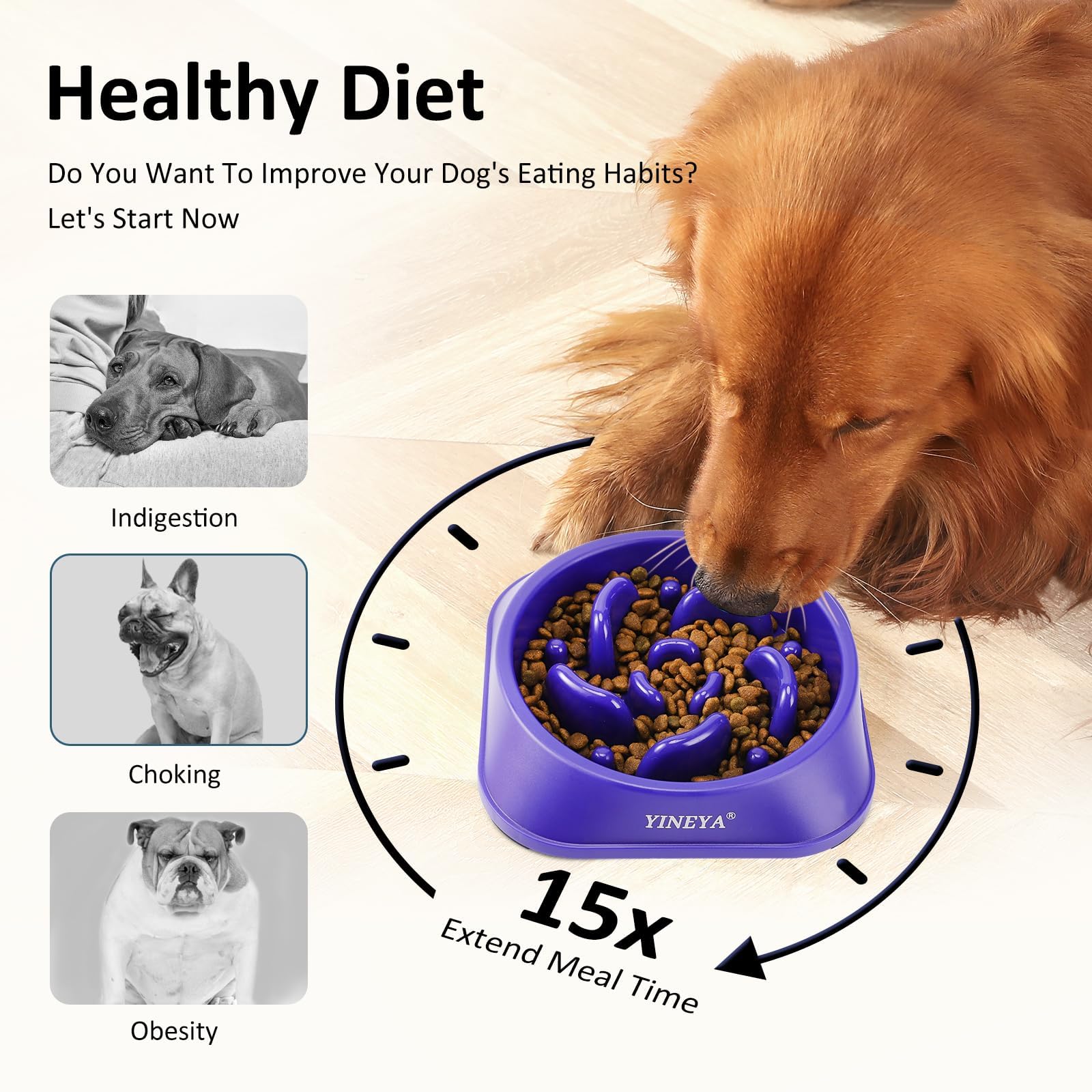 YINEYA Slow Feeder Dog Bowls, Pet Supplies That Slow Down Eating, Pet Food Bowls, Maze Dog Puzzle Feeder for Medium Breed
