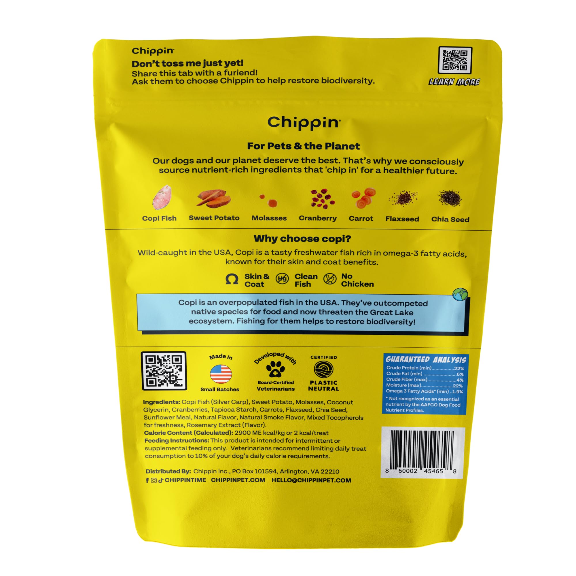 Chippin Fish & Sweet Potato Dog Training Treats (5oz, 1-Pack) | Natural Low-Fat, Low-Calorie Treats | Made in The USA | Grain-Fr