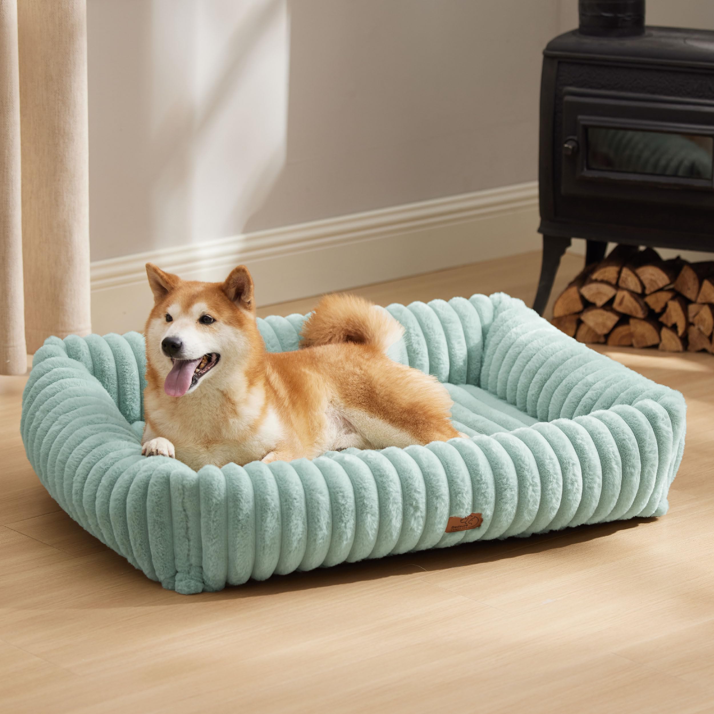 Bedsure Washable Dog Bed For Large Dogs - Cute Furry Puppy Beds, Rectangle Orthopedic Corduroy Fleece Pet Beds With Removable Zi