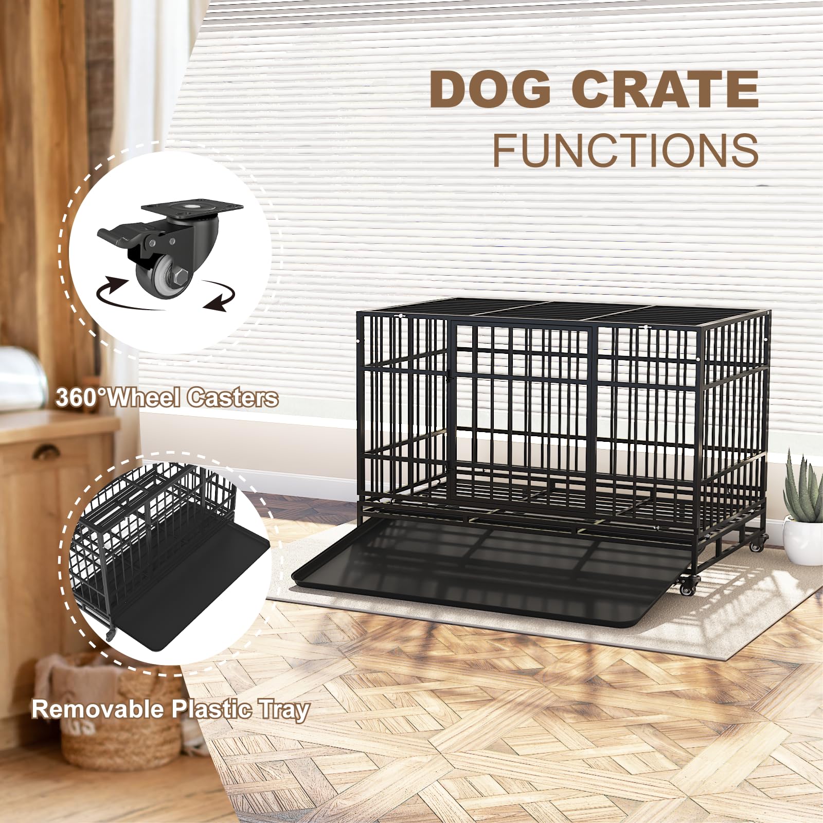 Timhaka 48 Inch Heavy Duty Dog Crates For Large Dogs, Escape Proof Dog Cage, Self-Locking Latch, Dog Kennel Indoor With 4 Lockab
