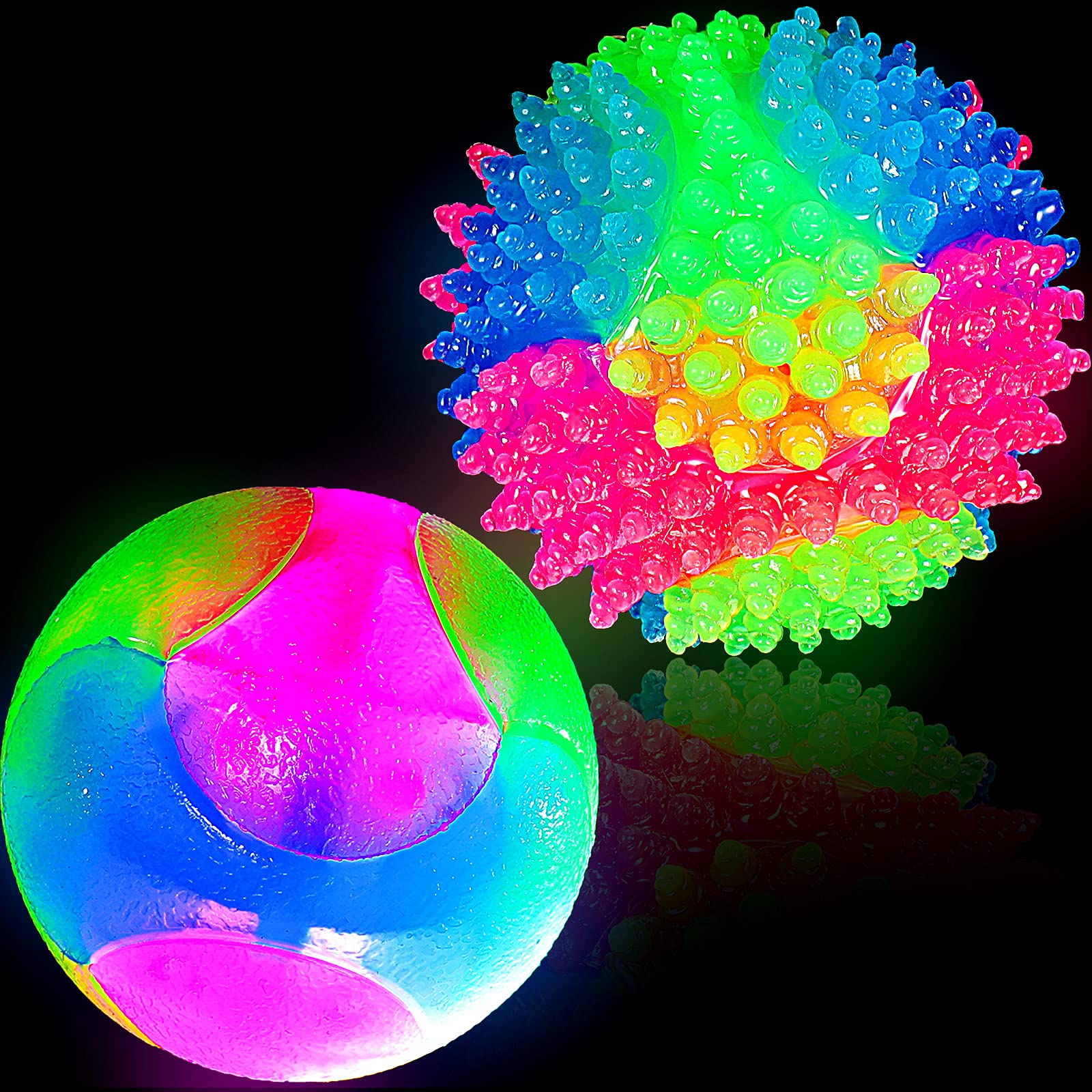Skylety 2 Pack Light up LED Dog Balls 2.5 Color Interactive Flashing Glow in The Dark Pet Toy Bounce-Activated Elastic Silicone 