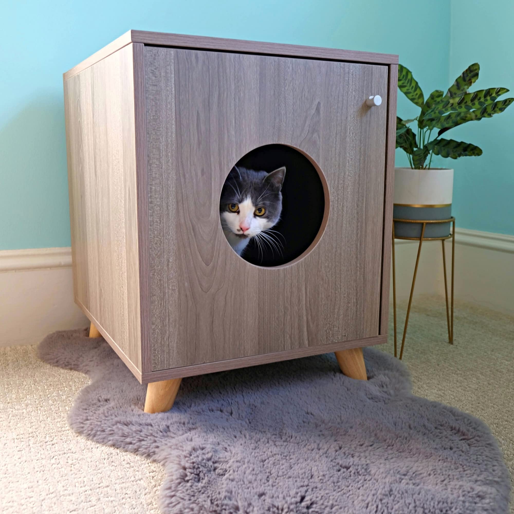 Midlee Hidden Cat Litter Box Furniture- Small- Wood Enclosure Nightstand Table Pet Washroom