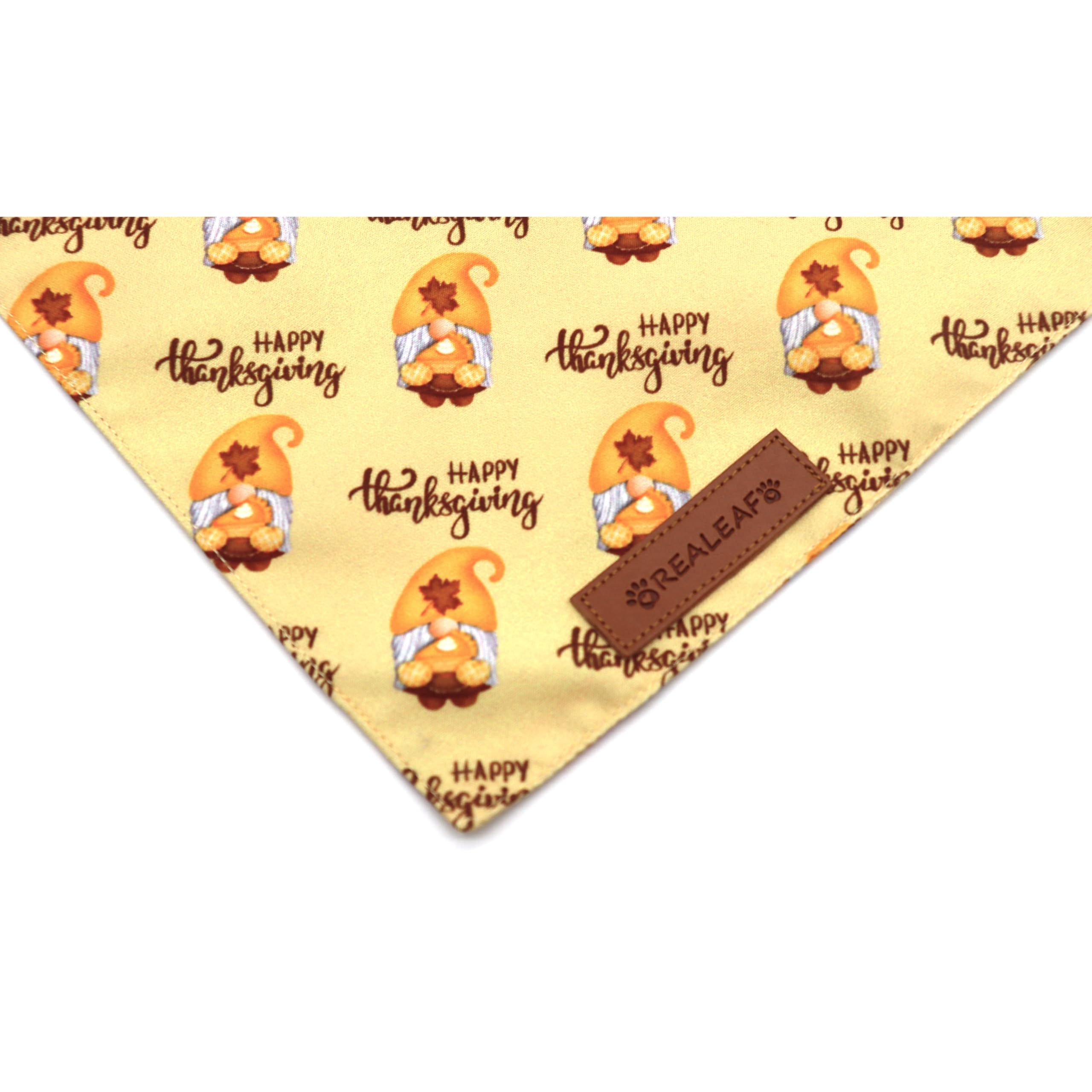 Realeaf Thanksgiving Dog Bandanas 2 Pack, Pumpkins And Happy Thanksgiving Pet Scarf For Boy And Girl, Premium Durable Fabric, Reversible Holiday Bandana For Small And Medium Dogs Pets (Small)