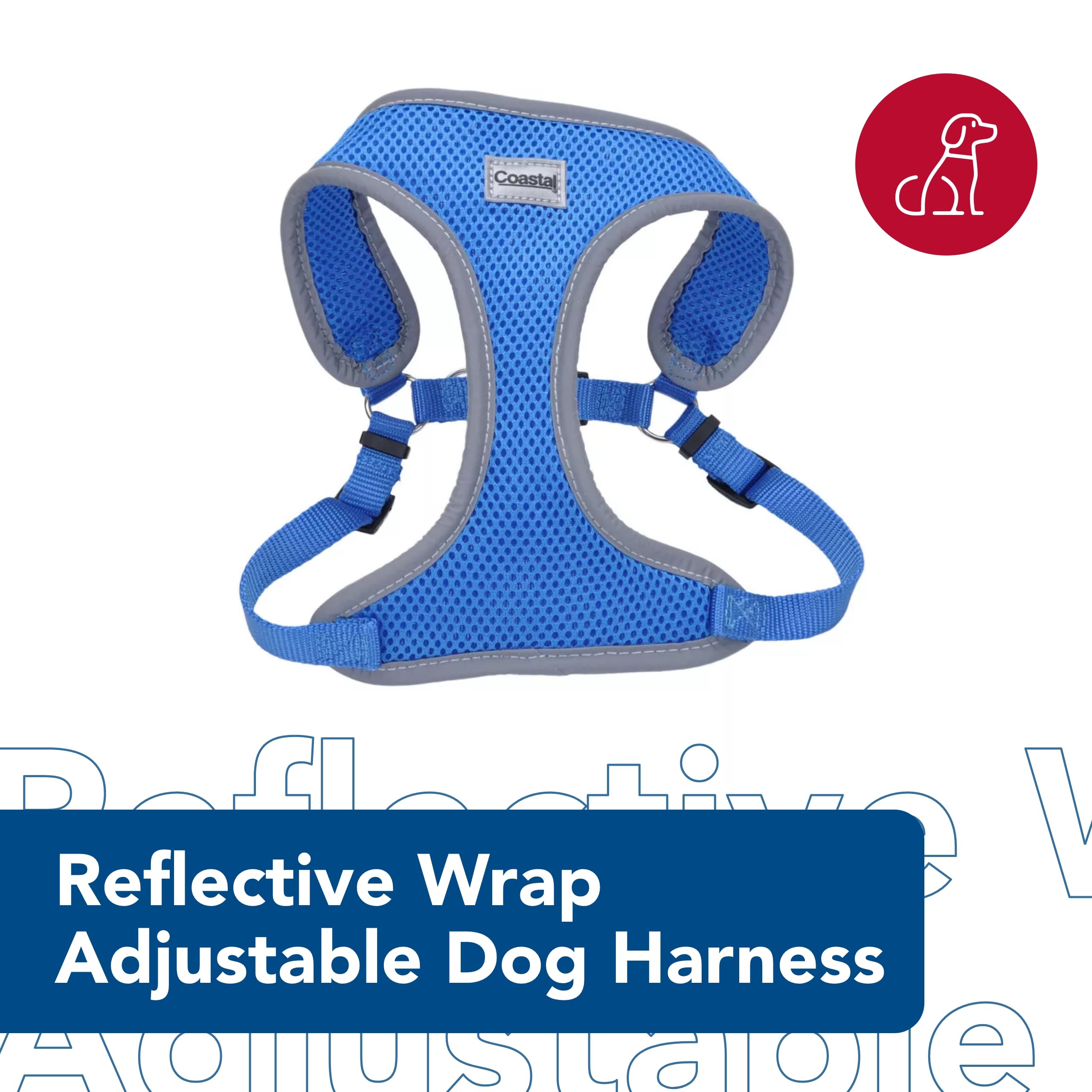 Coastal Pet Comfort Soft Reflective Wrap Adjustable Dog Harness - No-Pull Dog Harness For Small & Large Dogs - Blue Lagoon - 5/8' X 16'–19'