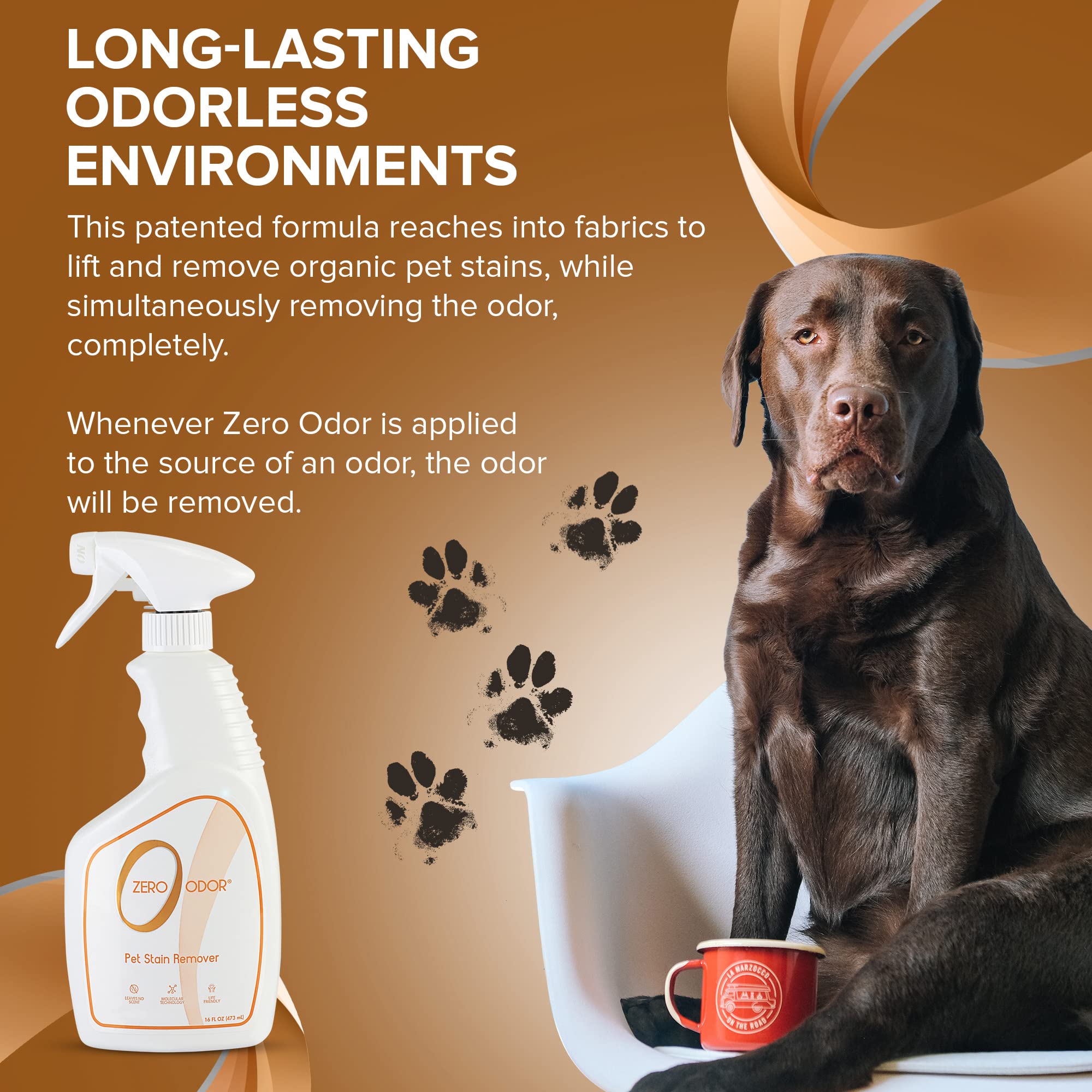 Zero Odor - Pet Stain Remover & Odor Eliminator - Permanently Remove Stain & Odor With Patented Technology Best For Carpet, Furniture, Floors, Pet Bed– Look And Smell Great, 16Oz (Over 400 Sprays)