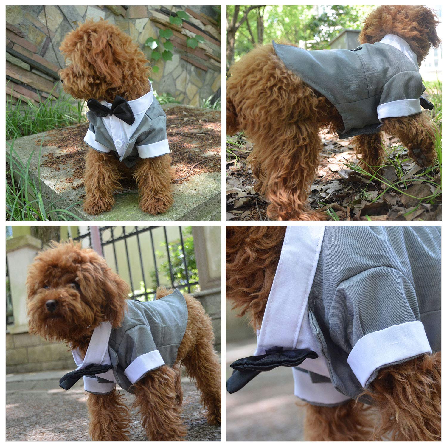 Lovelonglong Pet Costume Dog Suit Formal Tuxedo With Black Bow Tie For Medium Dogs Beagle Clothing Gray L-S