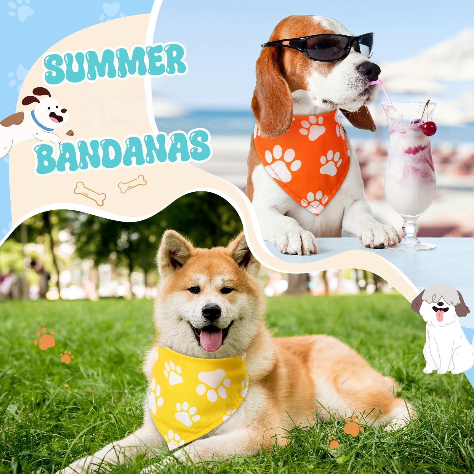 Sanwuta 50 Pcs Colorful Paw Print Dog Bandanas Bulk Rainbow Footprint Bandanas for Dogs Triangle Kerchief Bibs Scarf Set for Pet