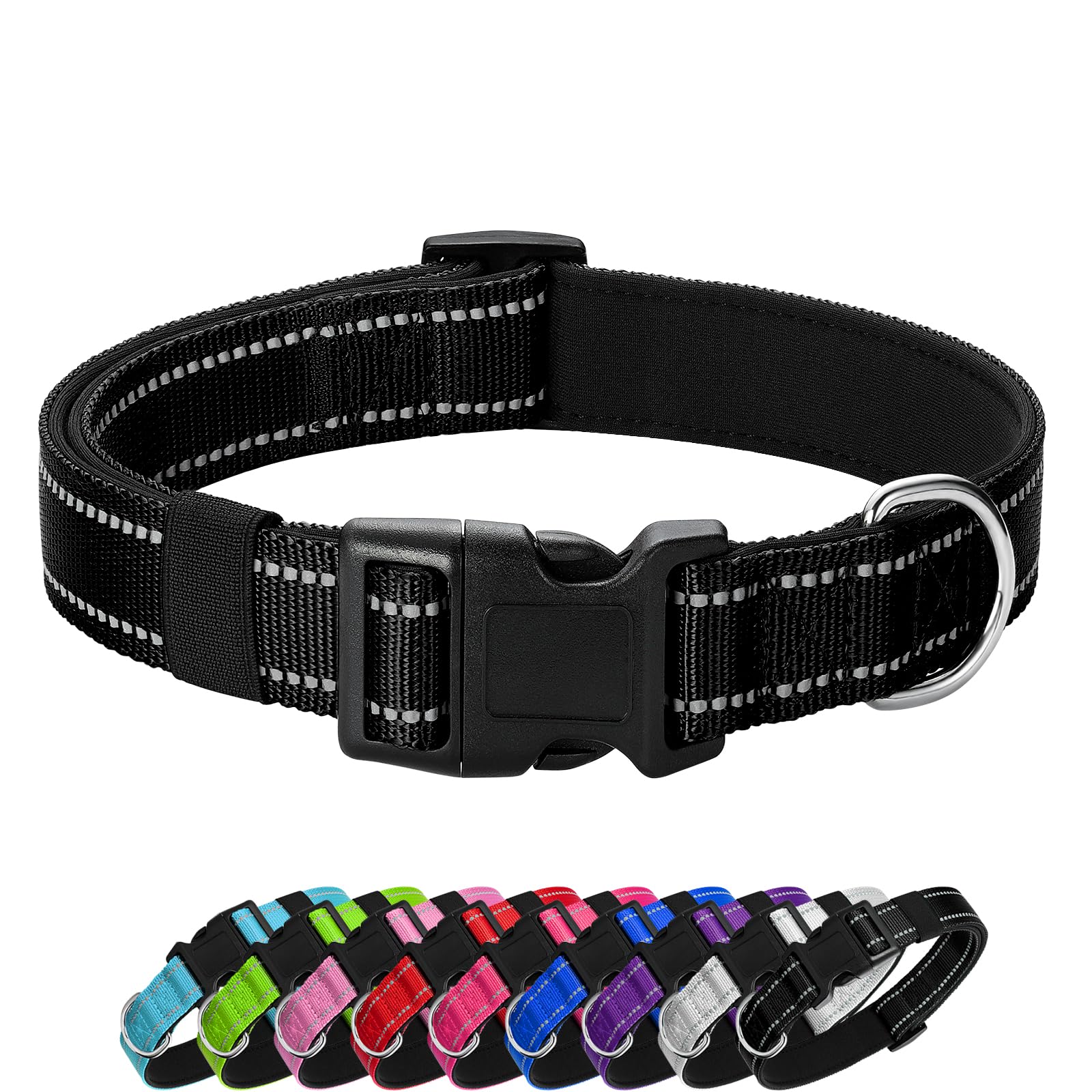 Penseepet Reflective Dog Collar Padded With Soft Neoprene Breathable Quick Release Basic Dog Collars For Puppy Small Dogs Girl Boy Black