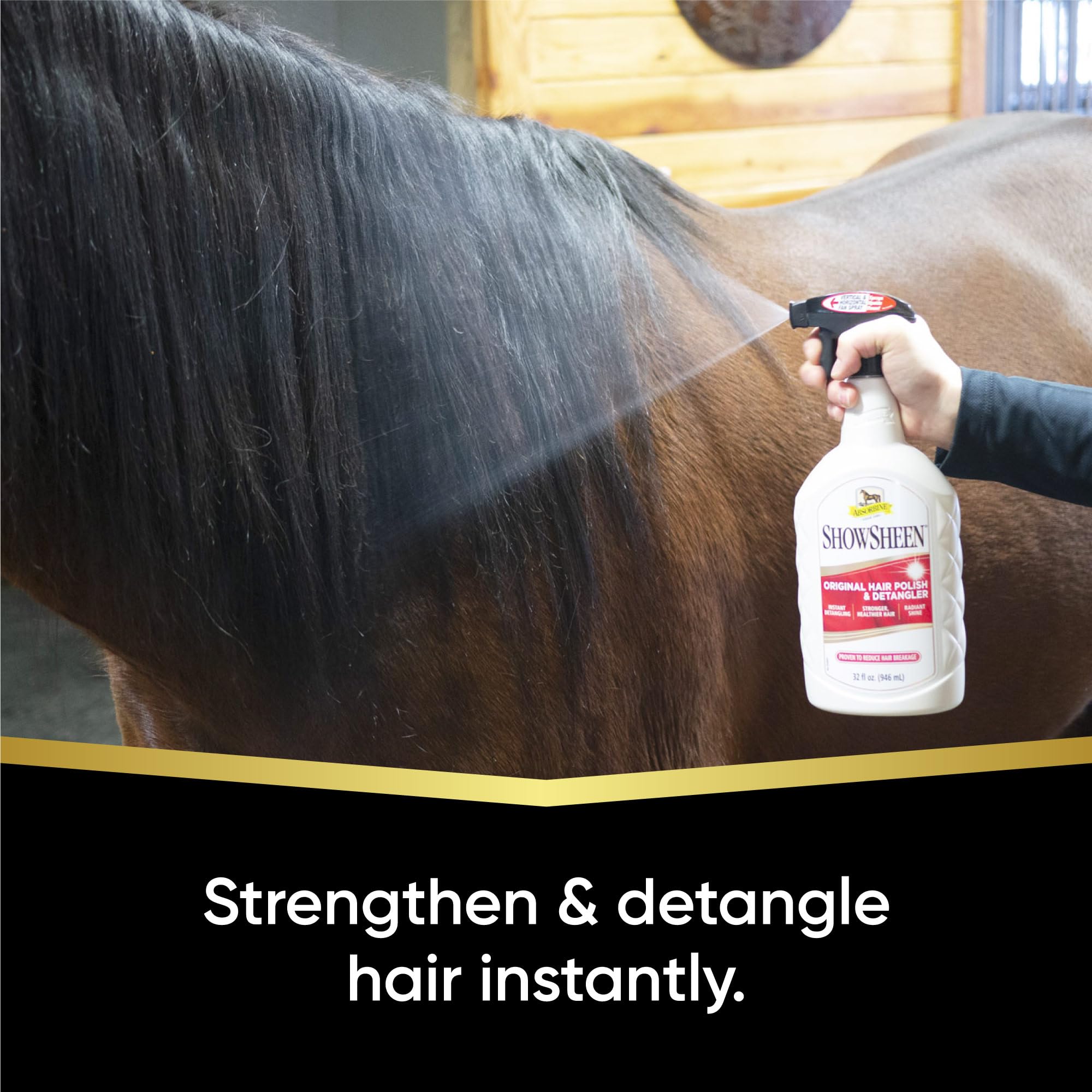 Absorbine Showsheen Hair Polish & Detangler 32Oz Spray Bottle, Horse And Dog Coat, Mane And Tail, Instant Detangling & Reduces Hair Breakage For Healthy Grooming & Radiant Shine