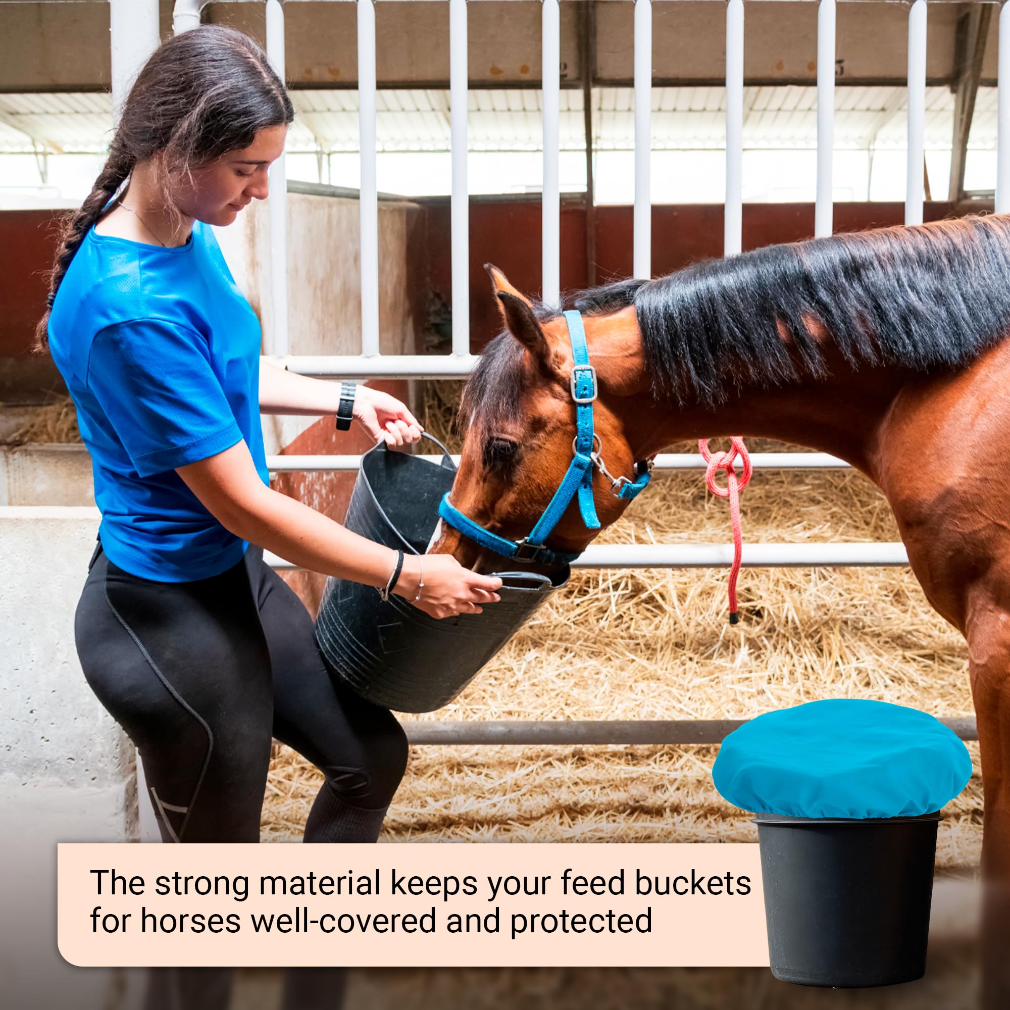 BRINGERPET Horse Bucket Cover, Waterproof Feed Bucket Top 2-5 Gallon (Blue) - 1 pc