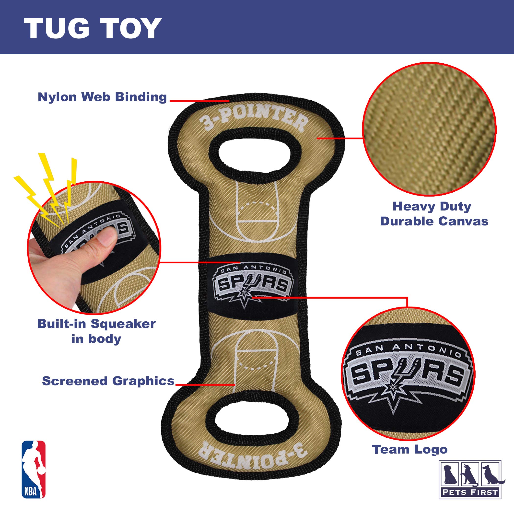 Pets First Nba San Antonio Spurs Field Toy. - Tough Nylon Pet Toy With Double Trim Stitching & Inner Squeaker, One Size, Spu-303