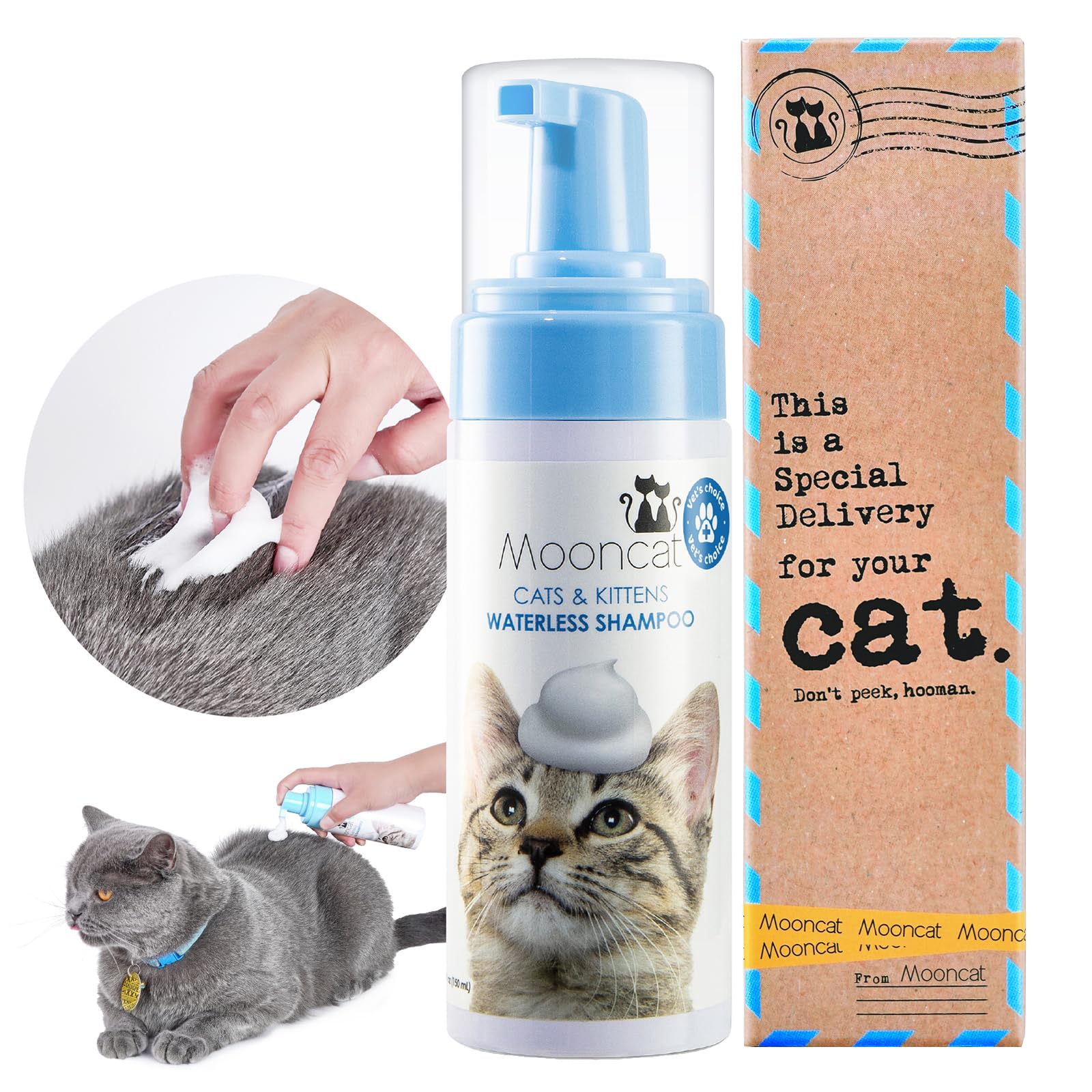 Mooncat Waterless Cat Shampoo, Licking Safe Dry Shampoo, No Rinse Foam Cat Bath, Grooming For Cat, Kitten Sensitive Skin, Dander Reducing, Paraben Free, Ph Balanced (5 Oz) Shampoo Only