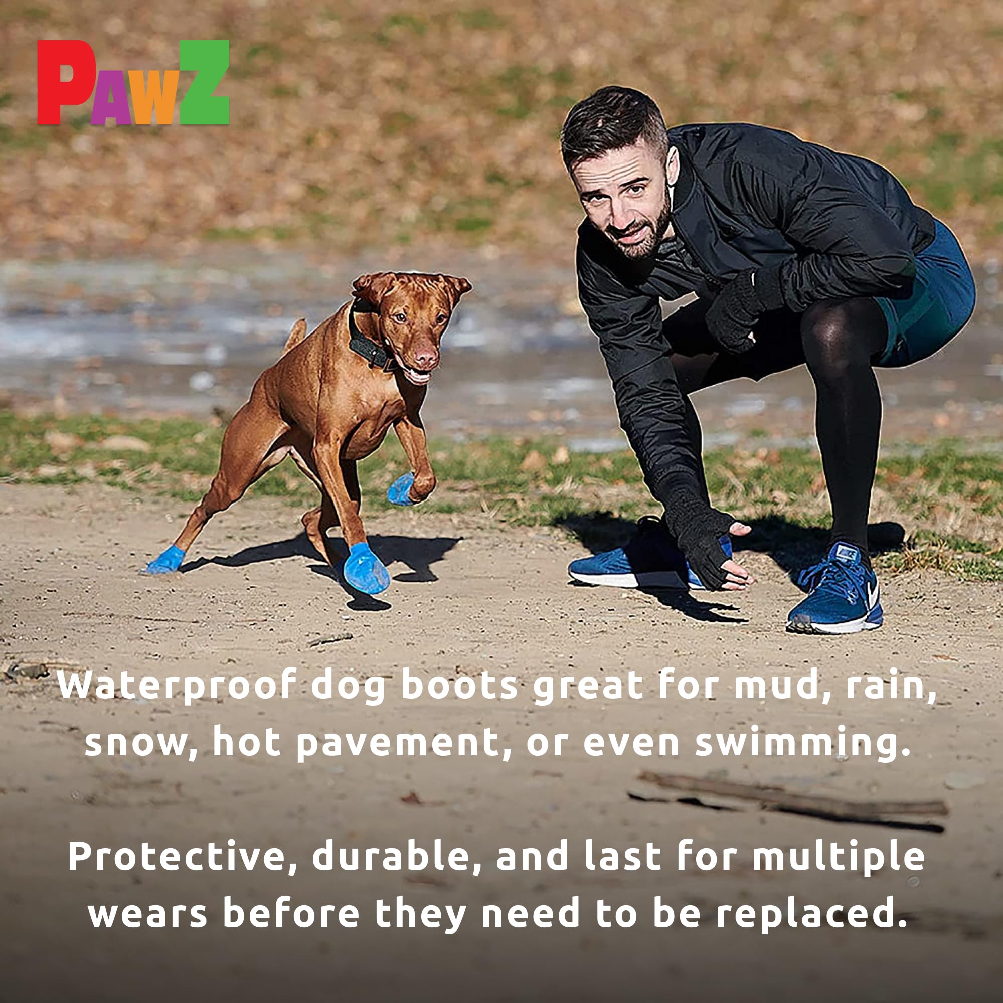 Pawz Rubber Dog Boots For Paws Up To 3'', 12 Pack - All-Weather Dog Booties For Hot Pavement, Snow, Mud, And Rain - Waterproof,