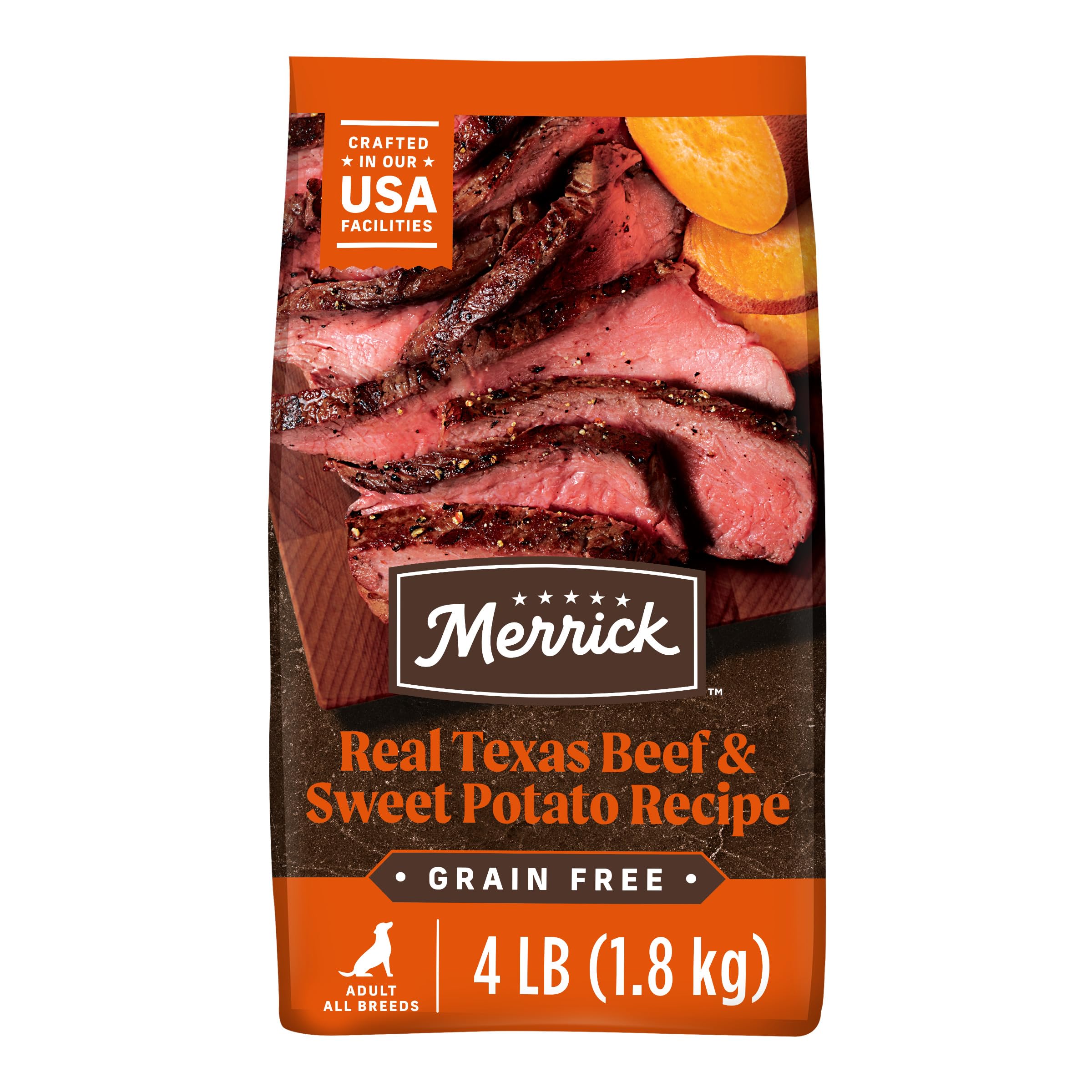 Merrick Premium Grain Free Dry Adult Dog Food, Wholesome And Natural Kibble, Real Texas Beef And Sweet Potato - 4.0 lb. Bag