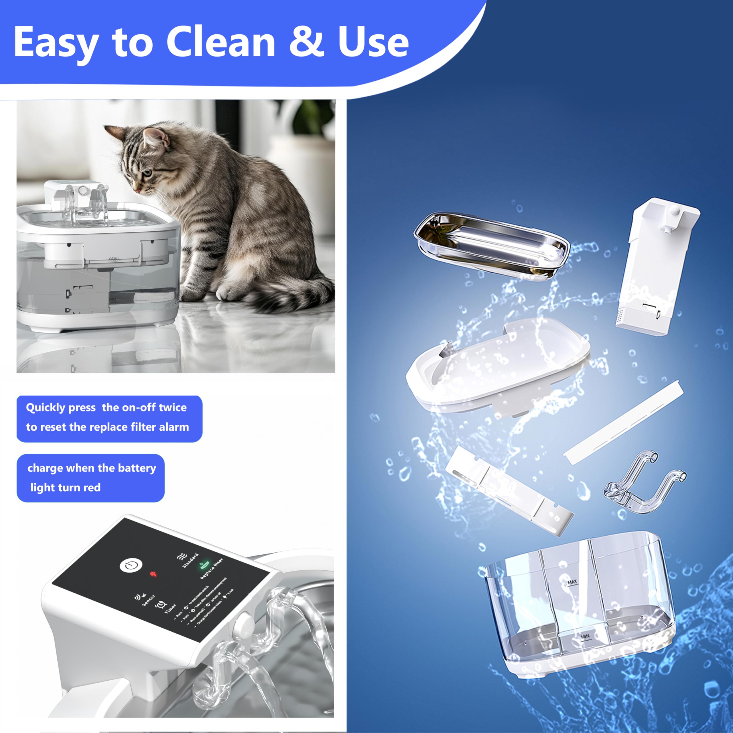 Mewdgland Cat Water Fountain Wireless,Pet Water Fountain Battery Operated For Cats Indoor,4.5L/150Oz Automatic Dog Water Dispens