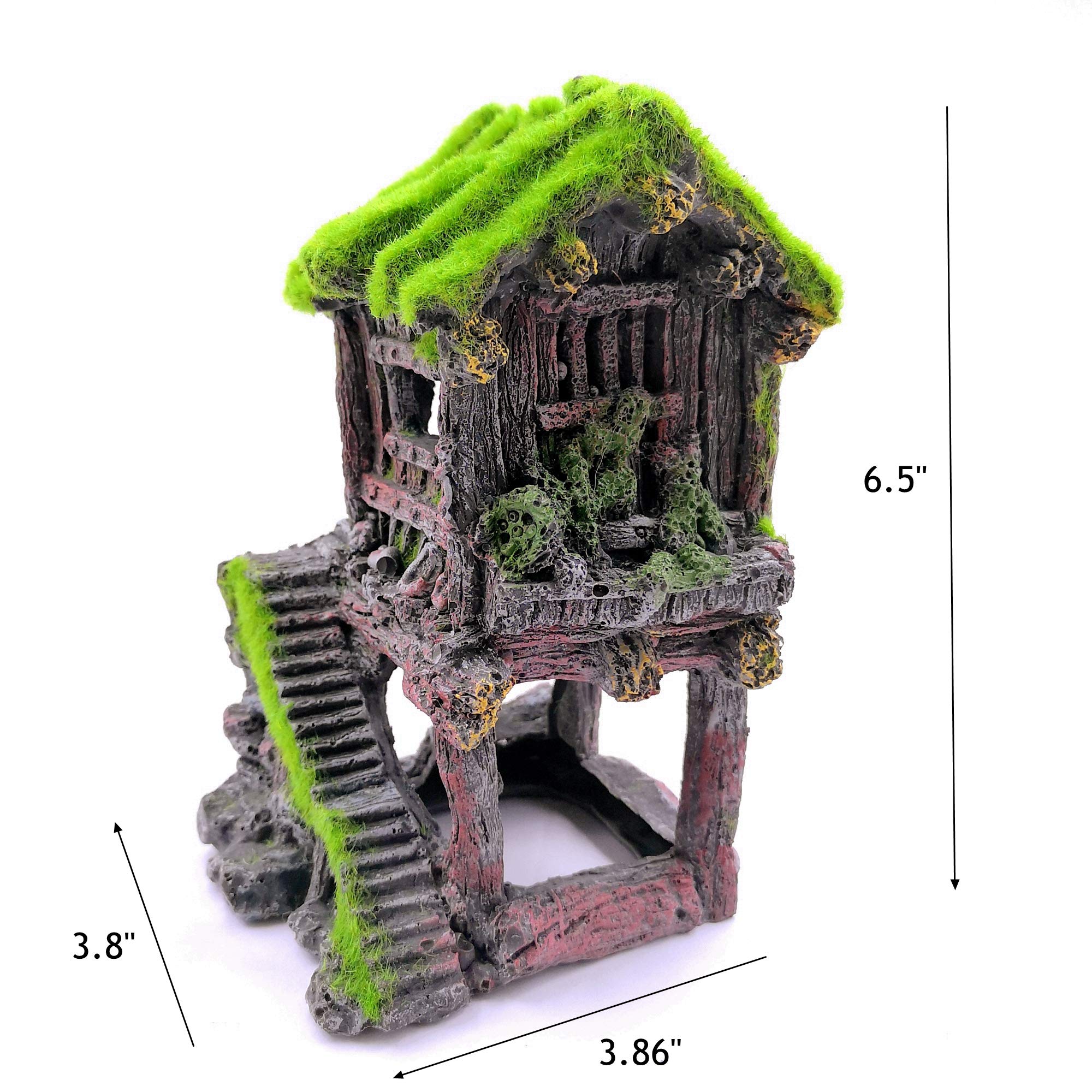 M2Cbridge Aquarium Decorations Fish Hideout House Betta Cave With Green Lifelike Moss (Style 4)