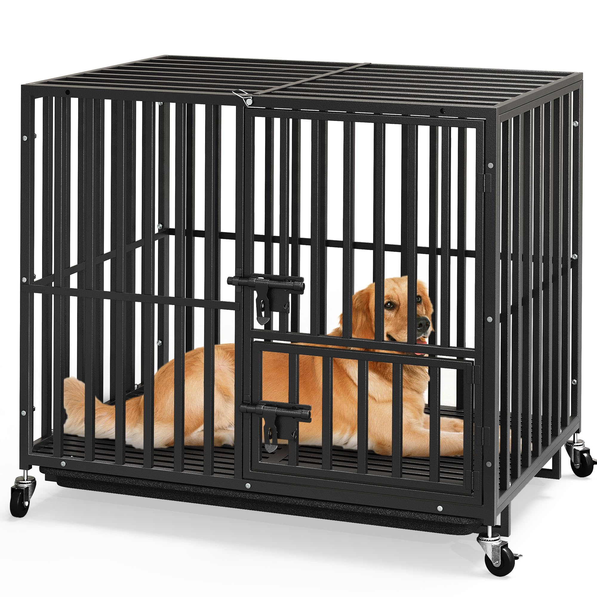 YITAHOME Heavy Duty Dog Crates for Small Medium Dogs, 38 Inch Metal Dog Kennel Indoor with Wheels, High Anxiety Dog Crate, Large