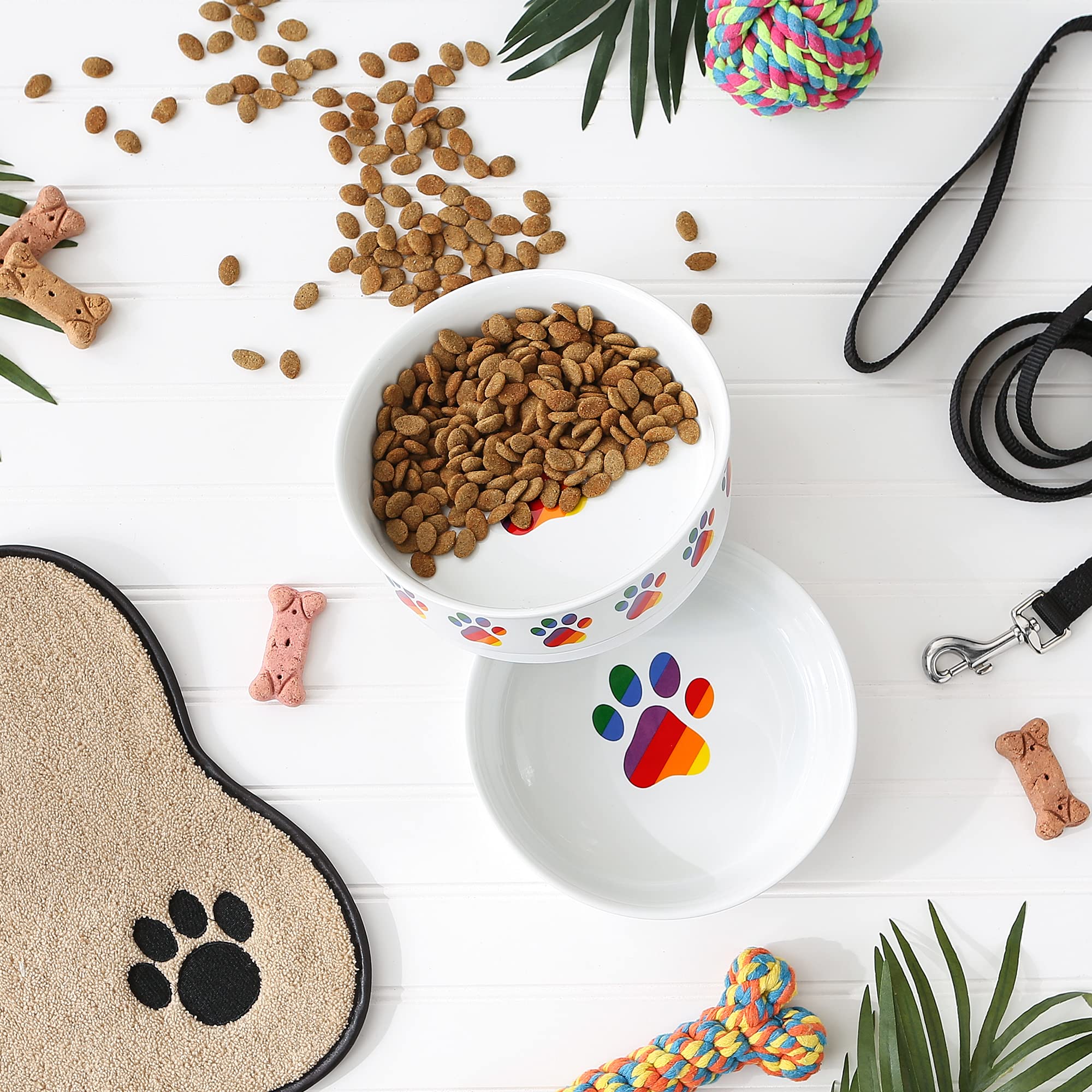 DII Pet Bowl Rainbow Paw, Large 7.5Dx2.4H (Set of 2)