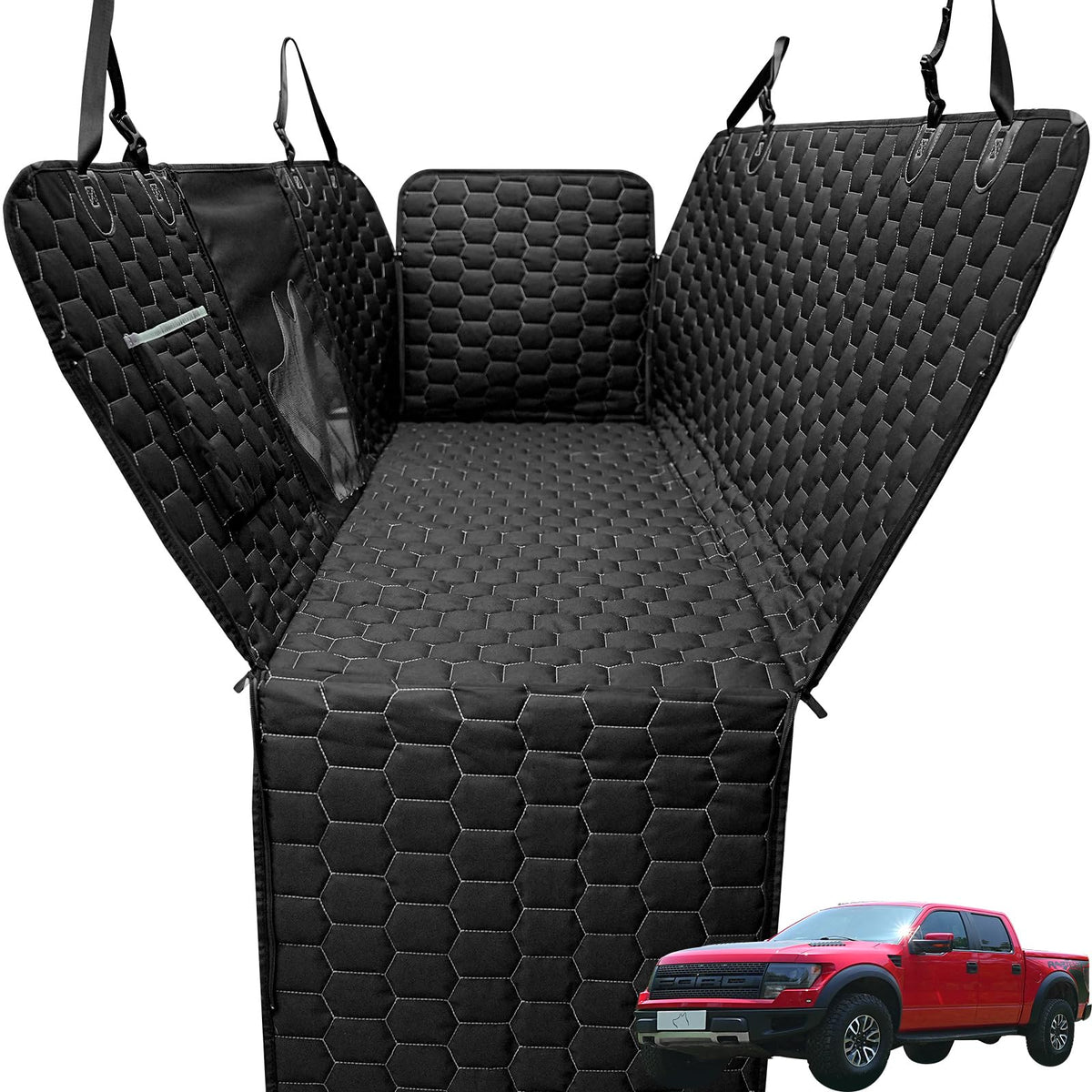 Meginc Dog Car Seat Cover For Trucks, Dog Seat Cover For Back Seat Protector F150 Ram 1500, Waterproof Dog Hammock For Truck With Mesh Window Heavy Duty Seat Cover For F-Series/Gmc Sierra/Silverado