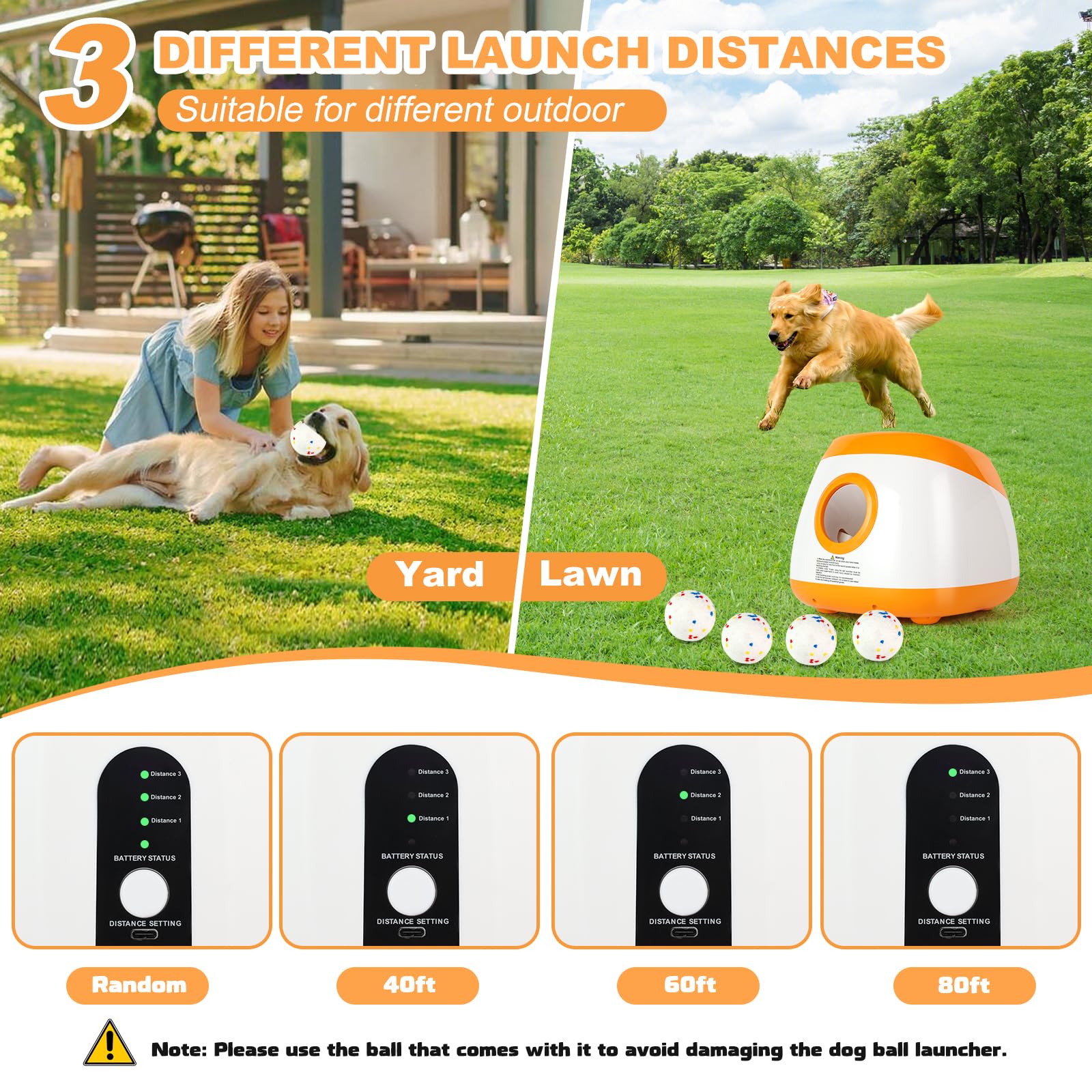 Automatic Ball Launcher For Dogs, Dog Ball Thrower With 40-60-80Ft Distance, Rechargeable Automatic Launcher With 4 Balls (2.5''