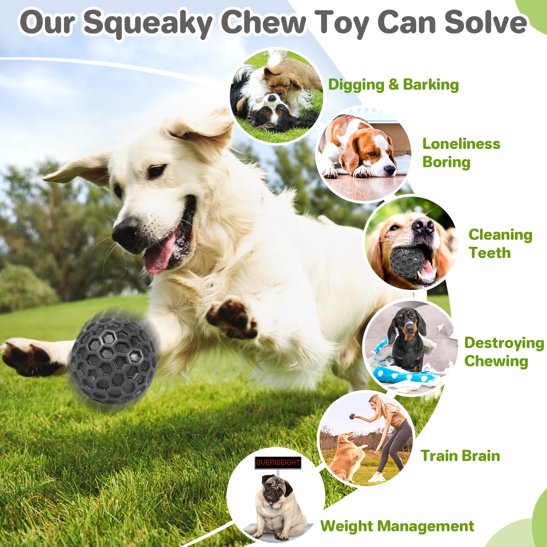 DISSKNIC Indestructible Squeaky Dog Balls, Dog Toys for Aggressive Chewers Large Breed for Relieving Anxiety, Tough Dog Chew Toy