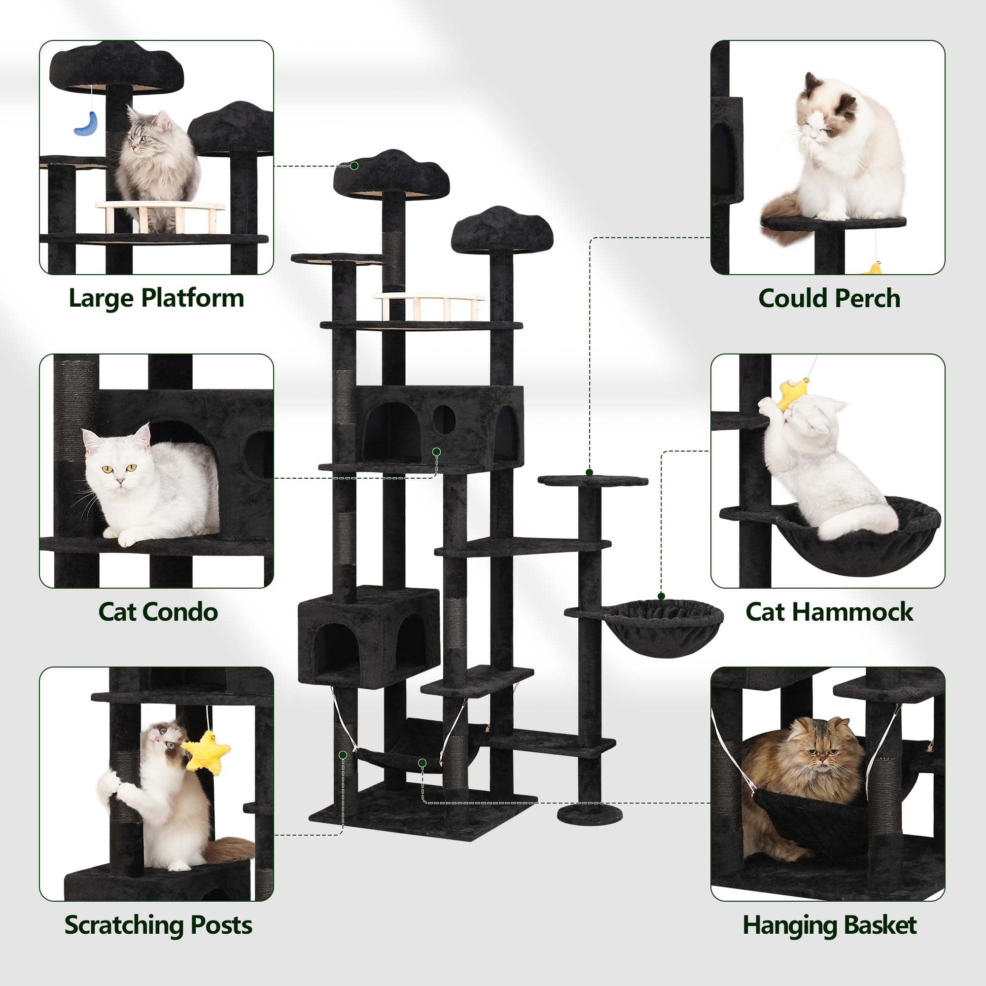 Meecal 85Inch Tall Cat Tree For Indoor Cats Large Adult, Multi-Level Cloud Cat Tower With Scratching Post, Heavy Duty Cat Cat Co