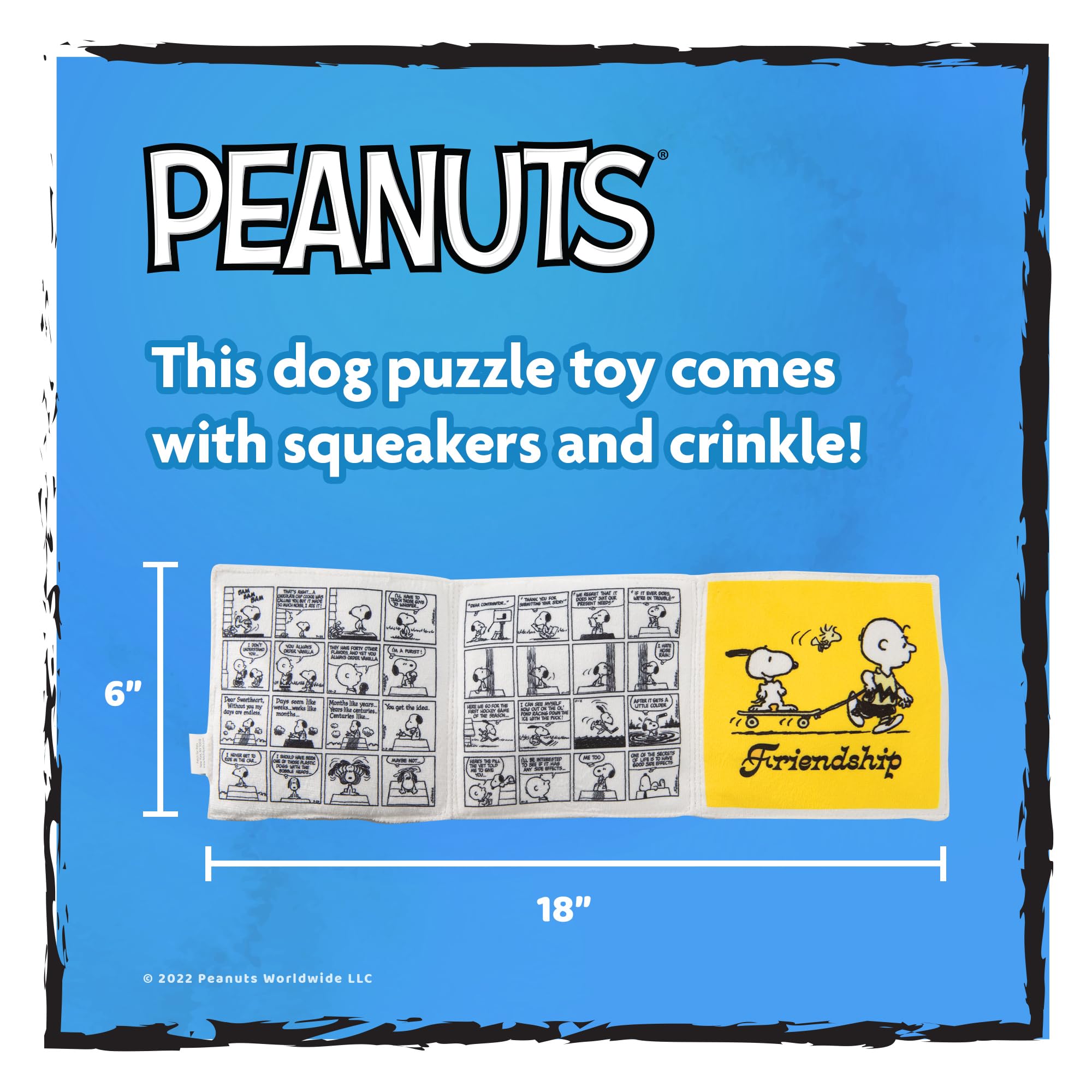 Peanuts for Pets Interactive Crinkle Comic Book Toy with Squeakers & Treat Pockets, 6x6? to 18?, Flattie Crinkle Newspaper, One Size