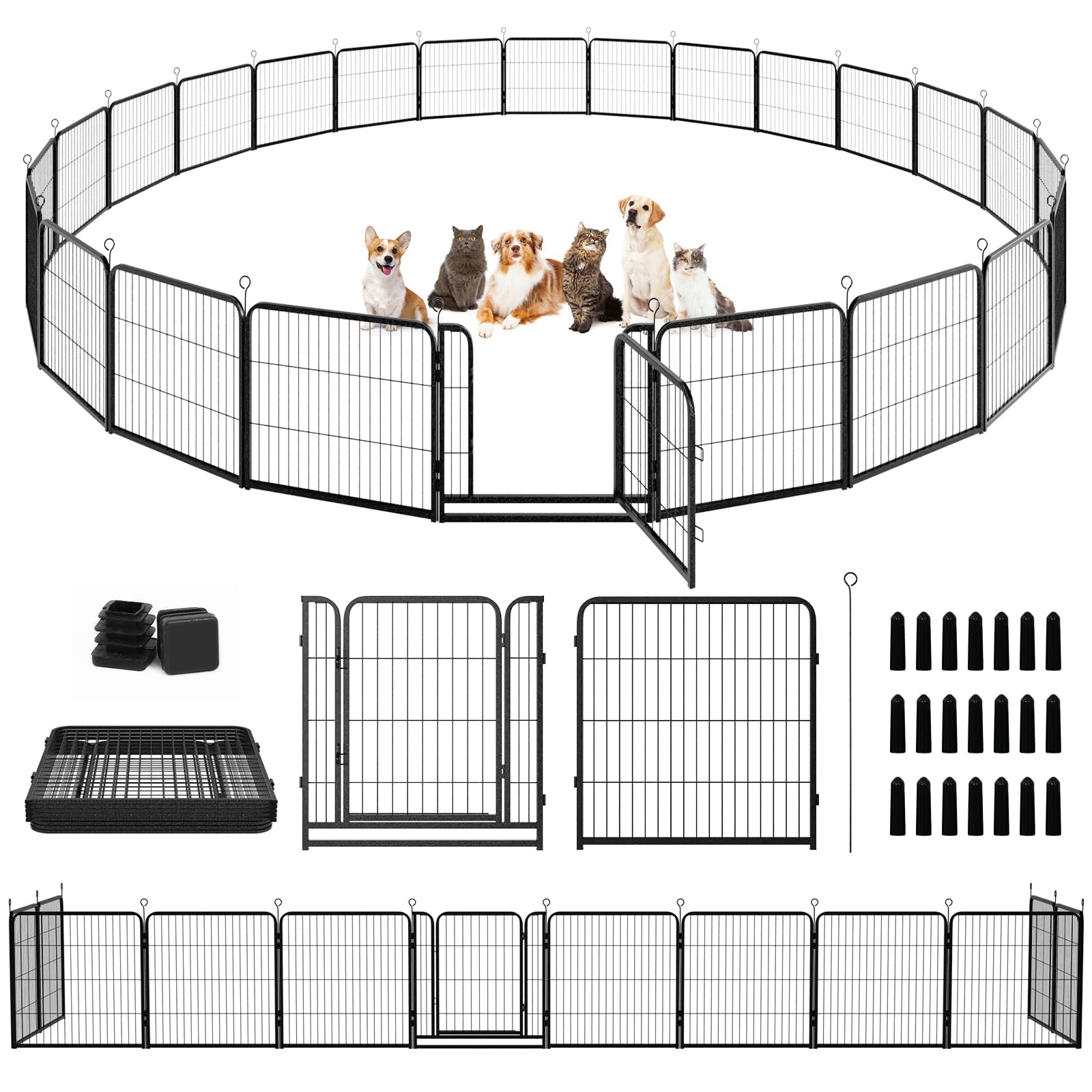 Kfvigoho Dog Playpen Outdoor Extra Wide 24 Panels Heavy Duty Dog Fence 32'' Height Anti-Rust With Doors Portable For Rv Camping 
