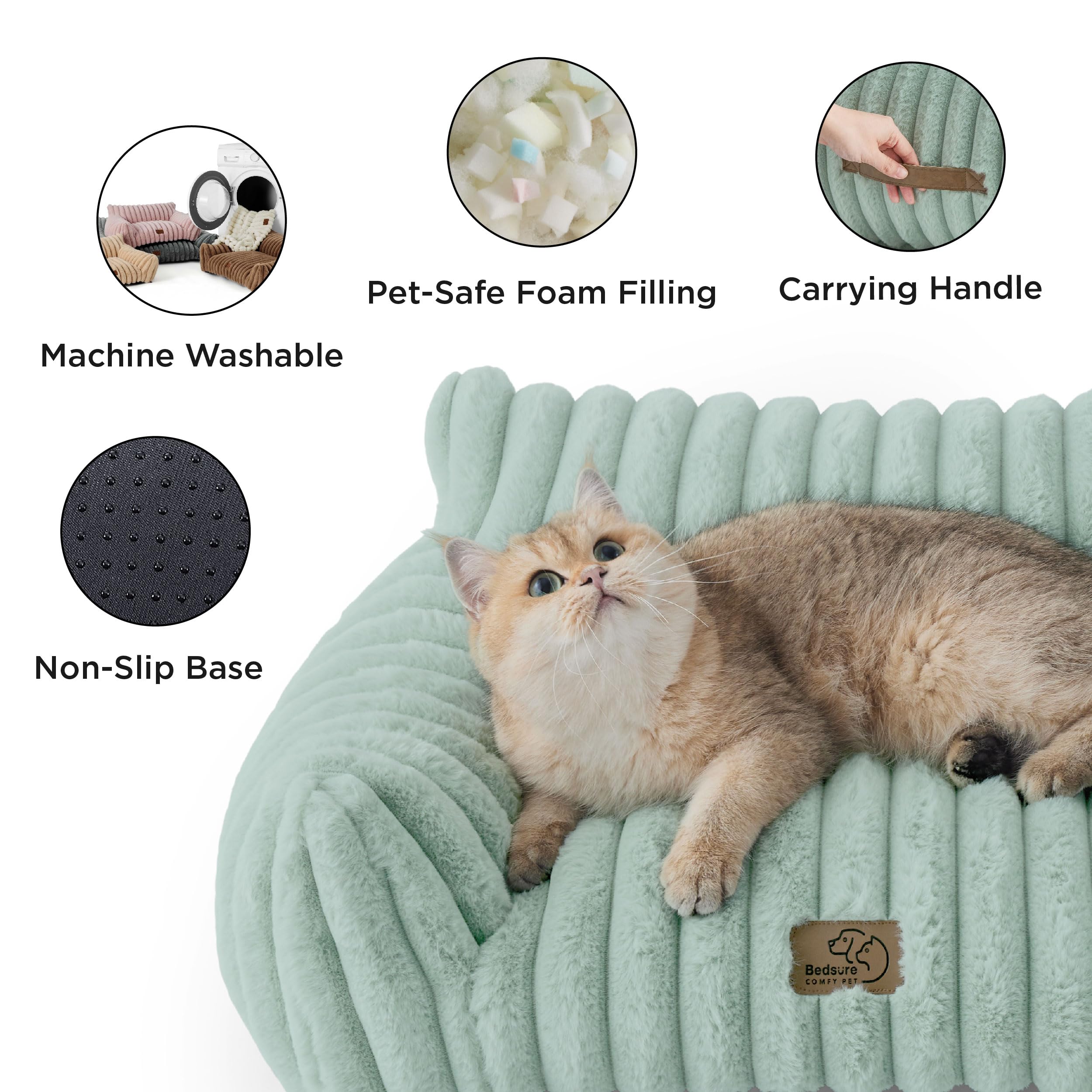 Bedsure ComfyFleece Dog Couch - Fluffy Corduroy Sofa Bed for Medium Large Dogs, 36" Garden Green, Washable Cover