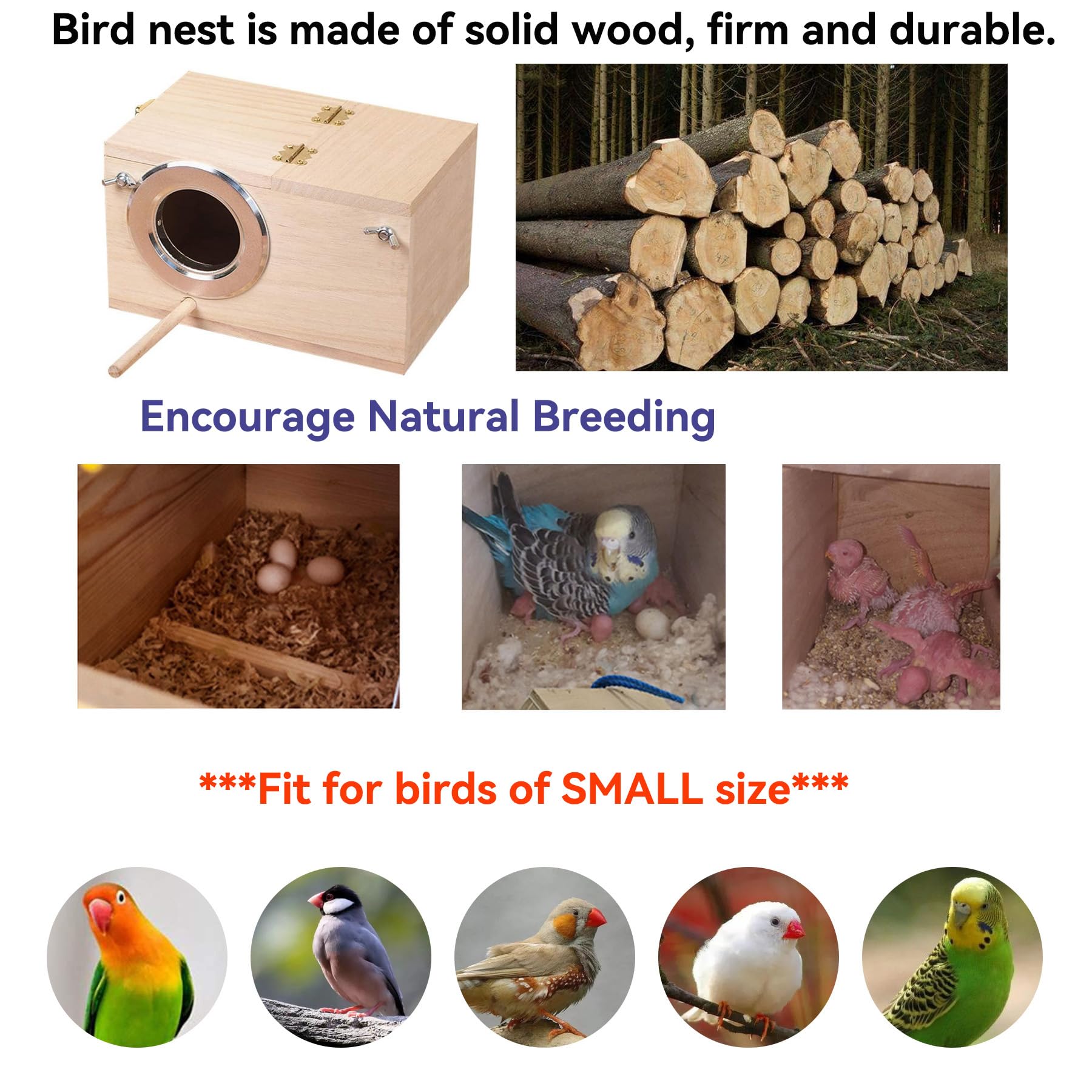 Jslzf Bird Nest, Parakeet Nest Box, Bird Breeding Box With Perch, Wood Budgie Nest Box For Bird, Parrot, Lovebirds, Parrotlet, F