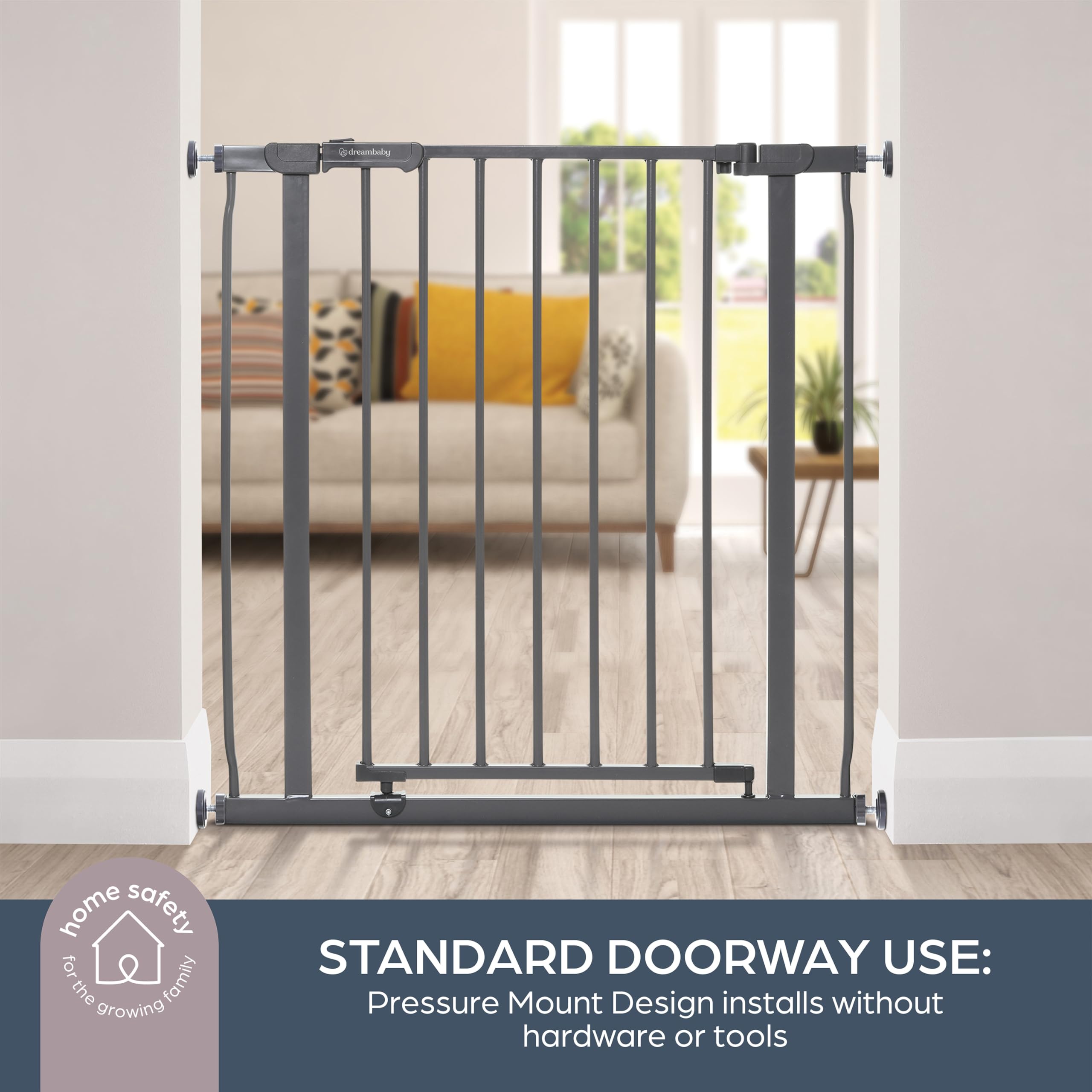 Dreambaby Ava Baby Gate - 29.5-40" Adjustable Metal Gate for Stairs & Doorways, Charcoal, Model L2098BB