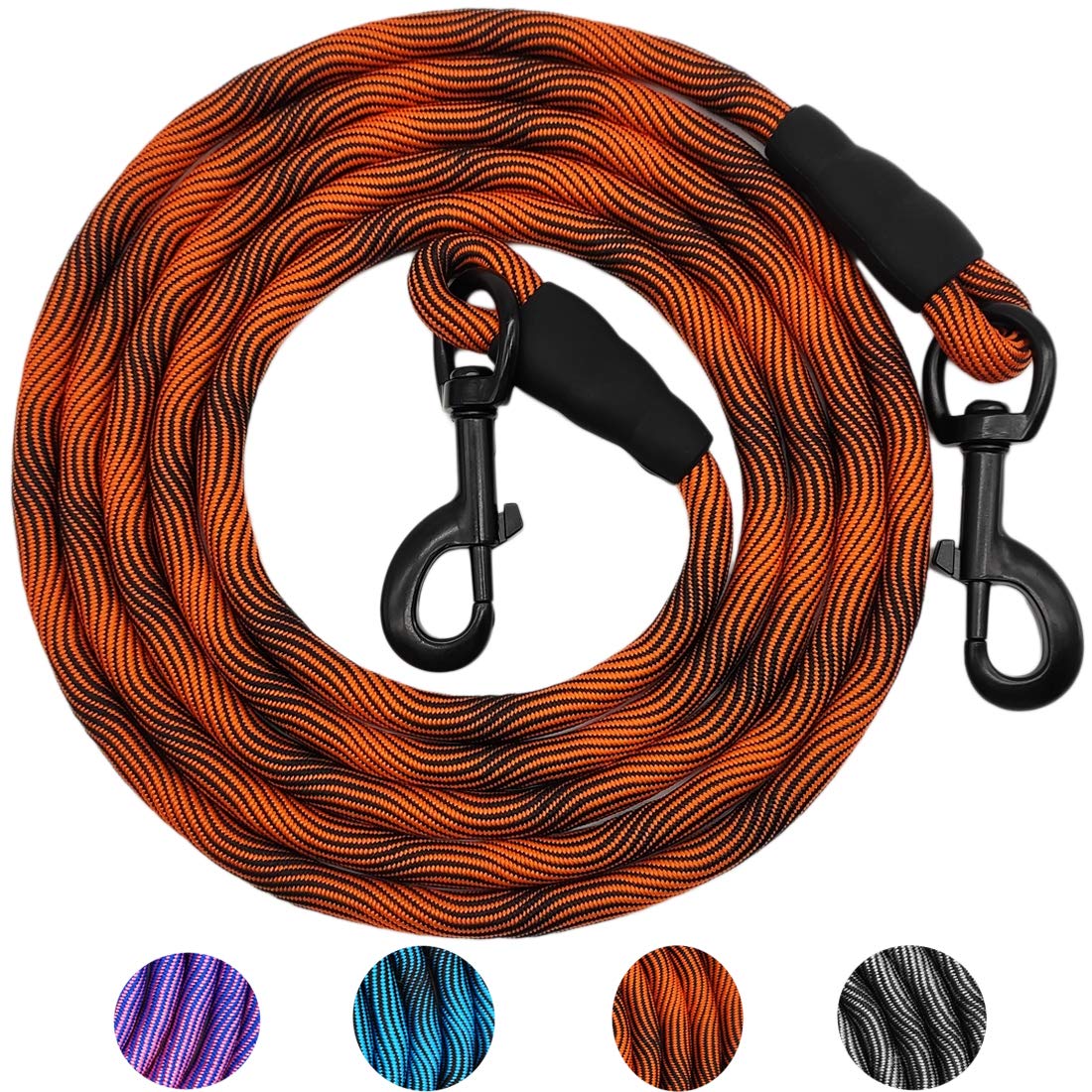 Maypaw 8Ft/10Ft Dog Tie Out/Check Cord, Heavy Duty Nylon Rope Training Leash, 3/8' Thick Dog Tether For Strong Small Medium Large Dogs Indoor Outdoor Walking/Camping (3/8' X 8Ft, Orange Black)