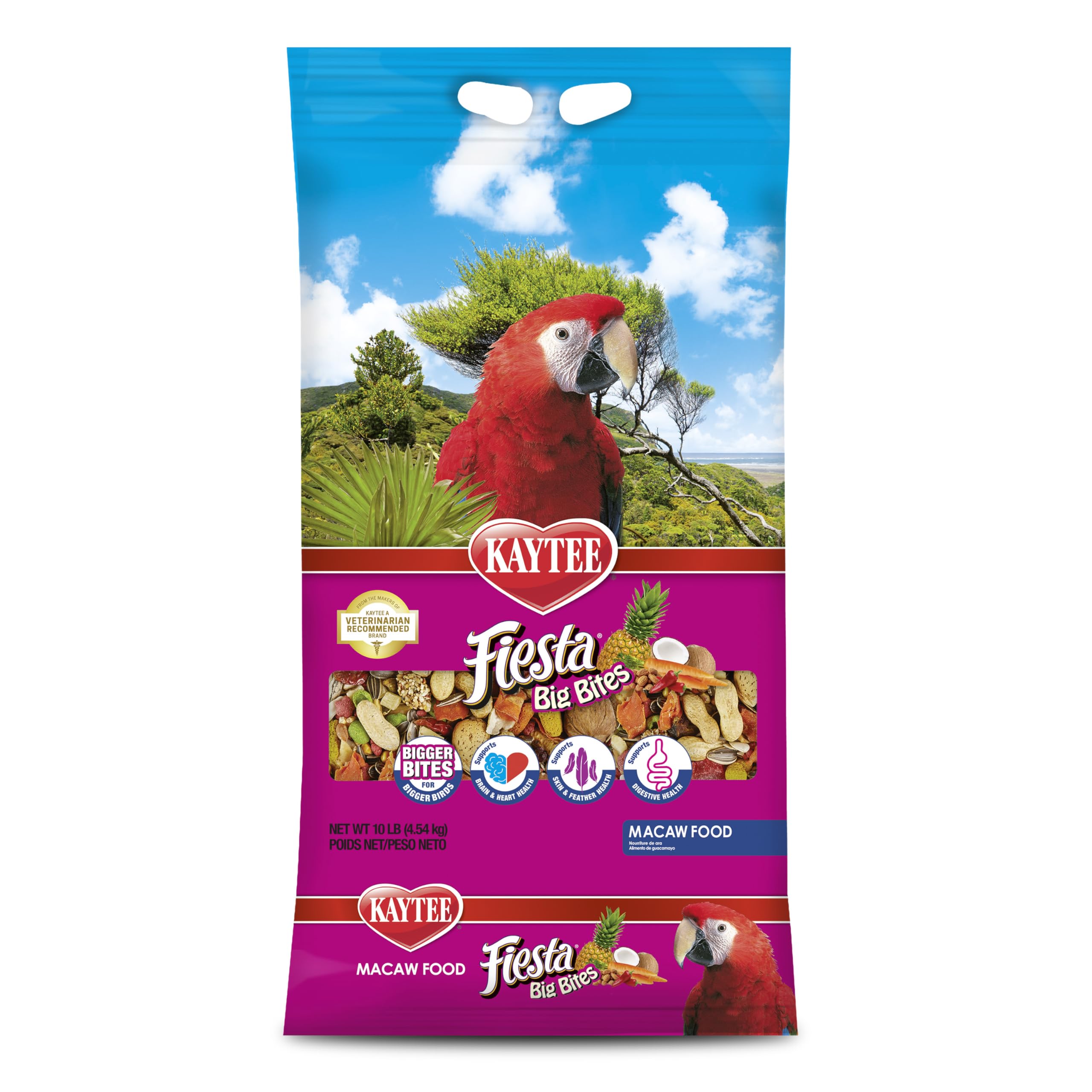 Kaytee Fiesta Big Bites Macaw Food, Nutritious and Fun Blend, Supports Skin, Feather, Digestion, Brain and Heart Health, 10 poun