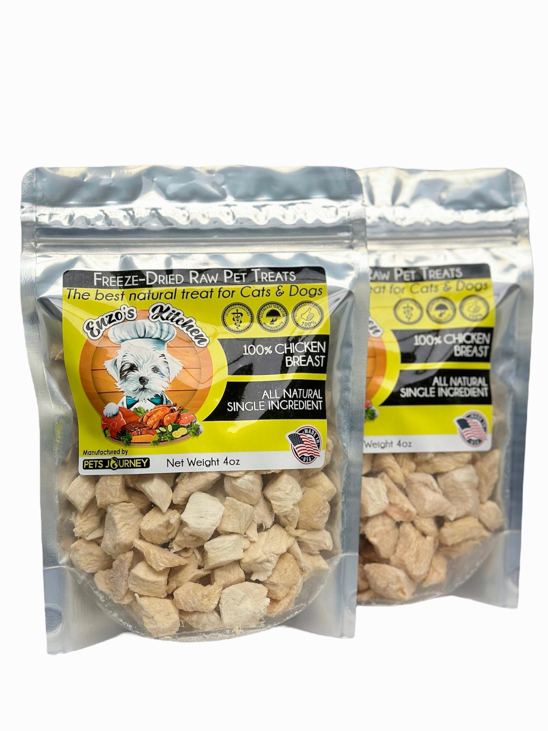 Pets Journey Freeze-Dried Chicken Breast Treats for Dogs & Cats, 4oz, Single Ingredient