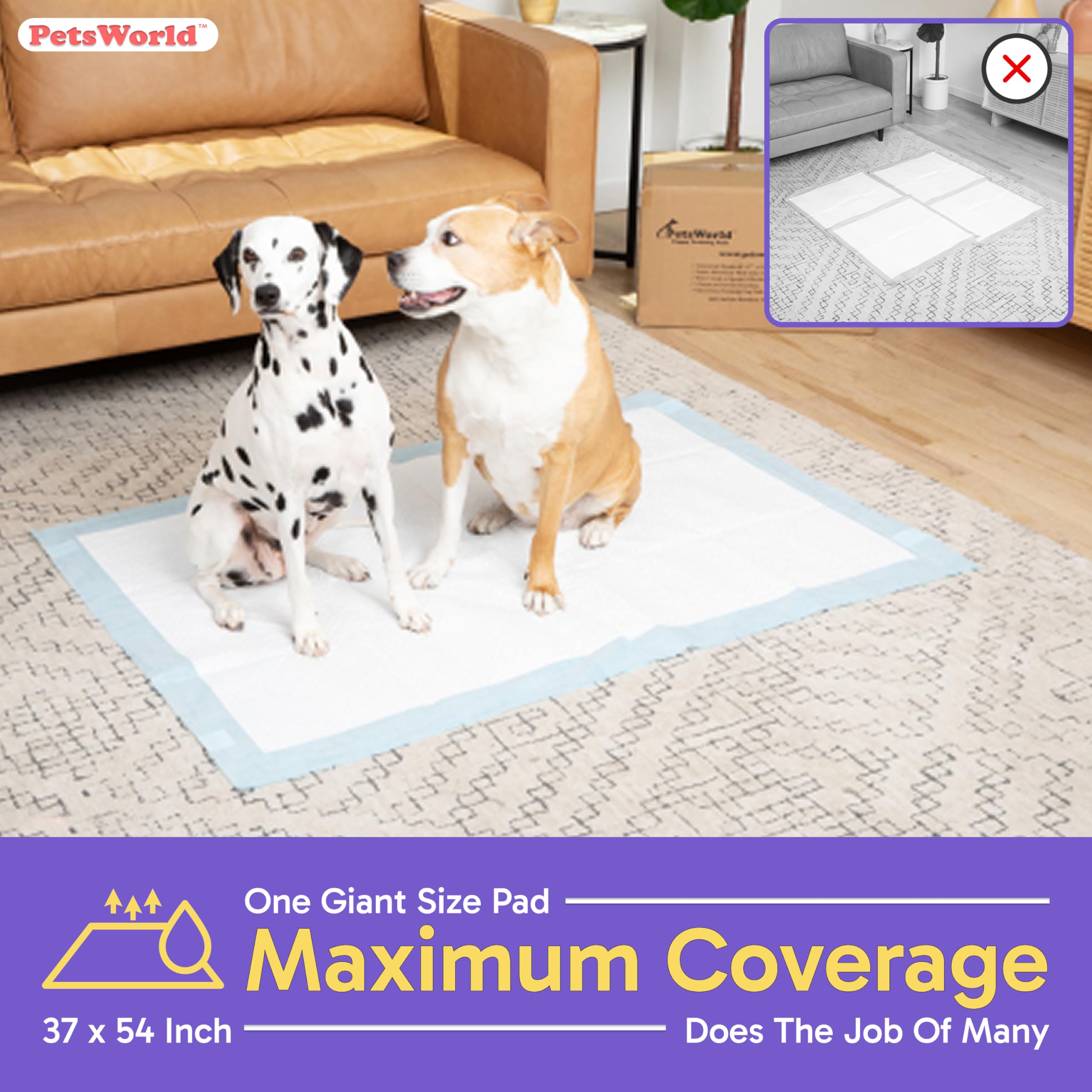 PETSWORLD Enormous Dog Training & Potty Pads, 37x54 inch - Tear Resistant with Strong Leak-Proof Backing, Optional Adhesive Tape