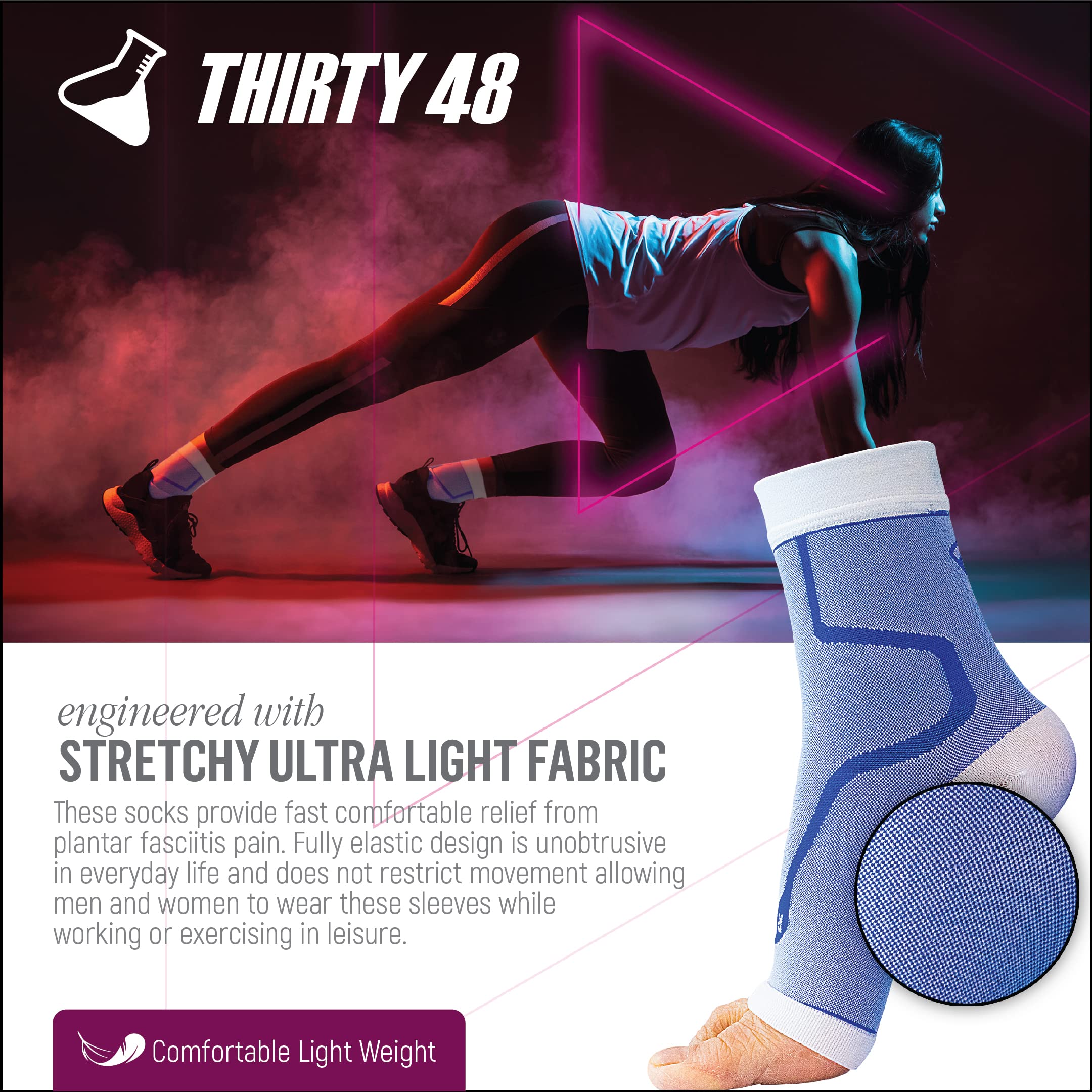 Thirty48 Plantar Fasciitis Socks, 20-30 mmHg Compression, Medium, Pink, Model FC2PKG, Relieves Arch Pain & Foot Swelling