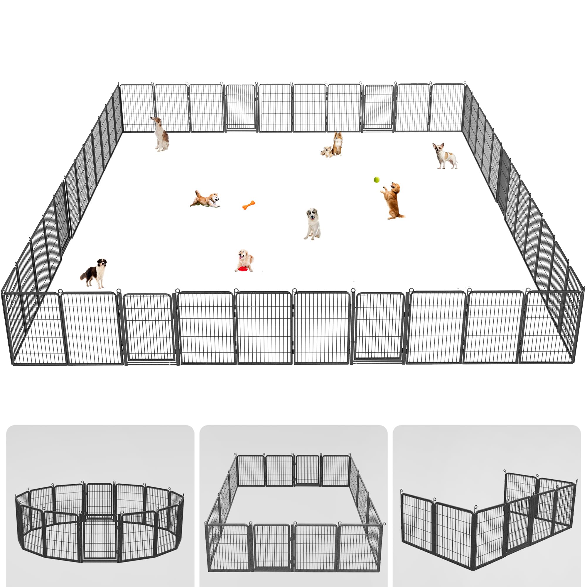 Jhsomdr Dog Playpen Outdoor With Low Threshold Full Gate, 32 Height 42 Panels Large Dog Pen Dog Fence Outdoor For Yard, Heavy 