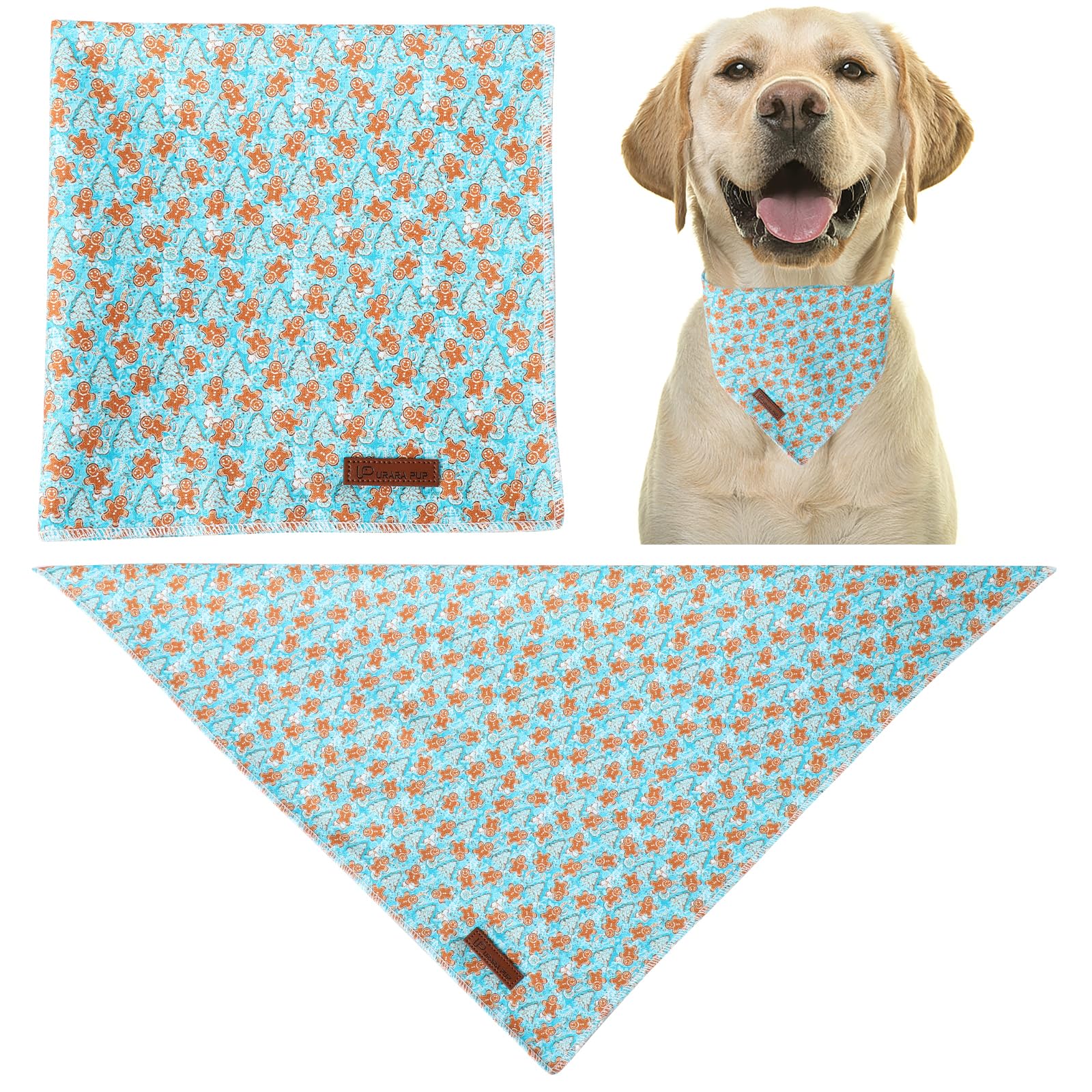 Up Urara Pup Christmas Dog Bandana, Christmas Gingerbread Man Triangle Bid Scarf For Girl Boy Dog, Cotton Pet Kerchief, Adjustab