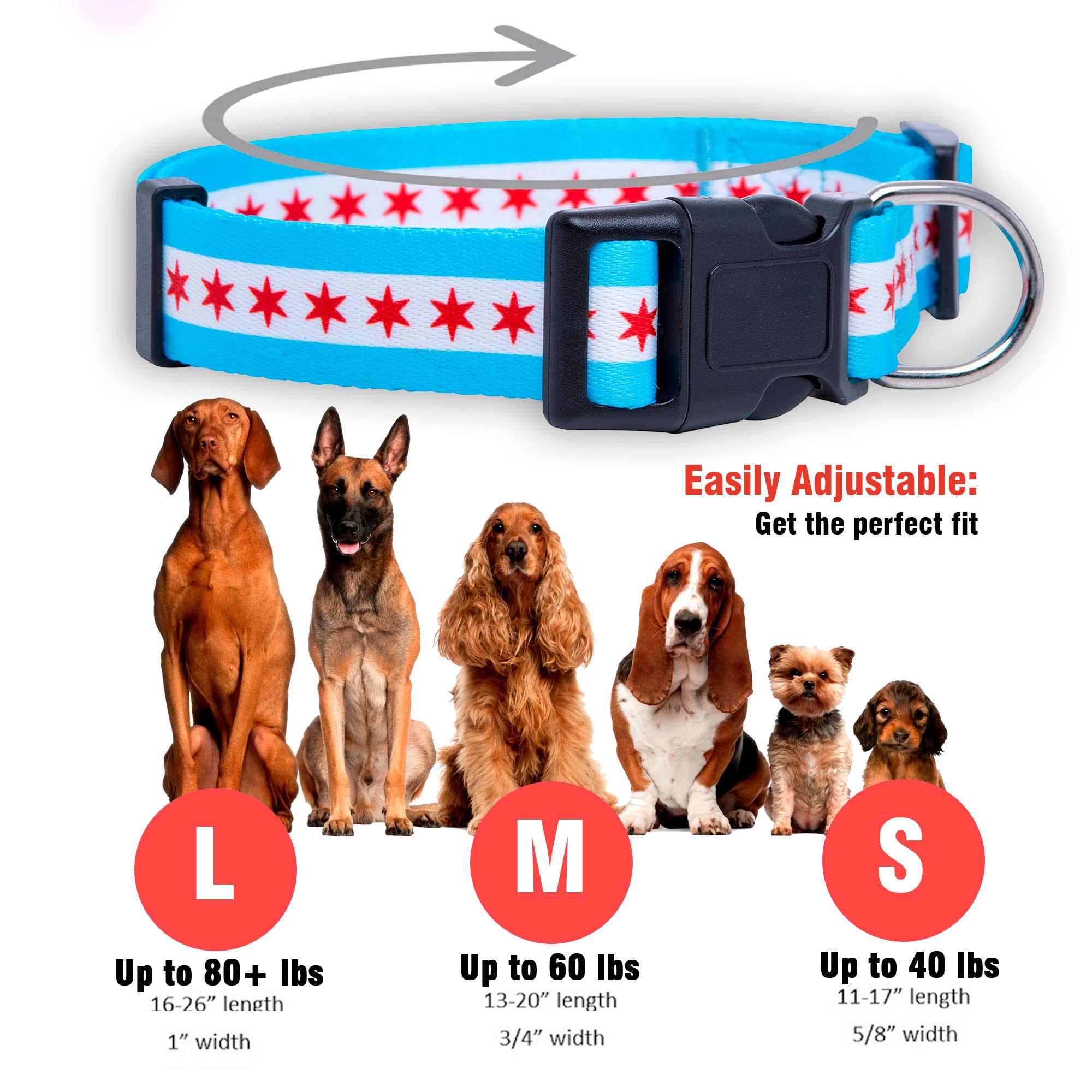 Native Pup Chicago Flag Dog Collar (Chicago, Medium)