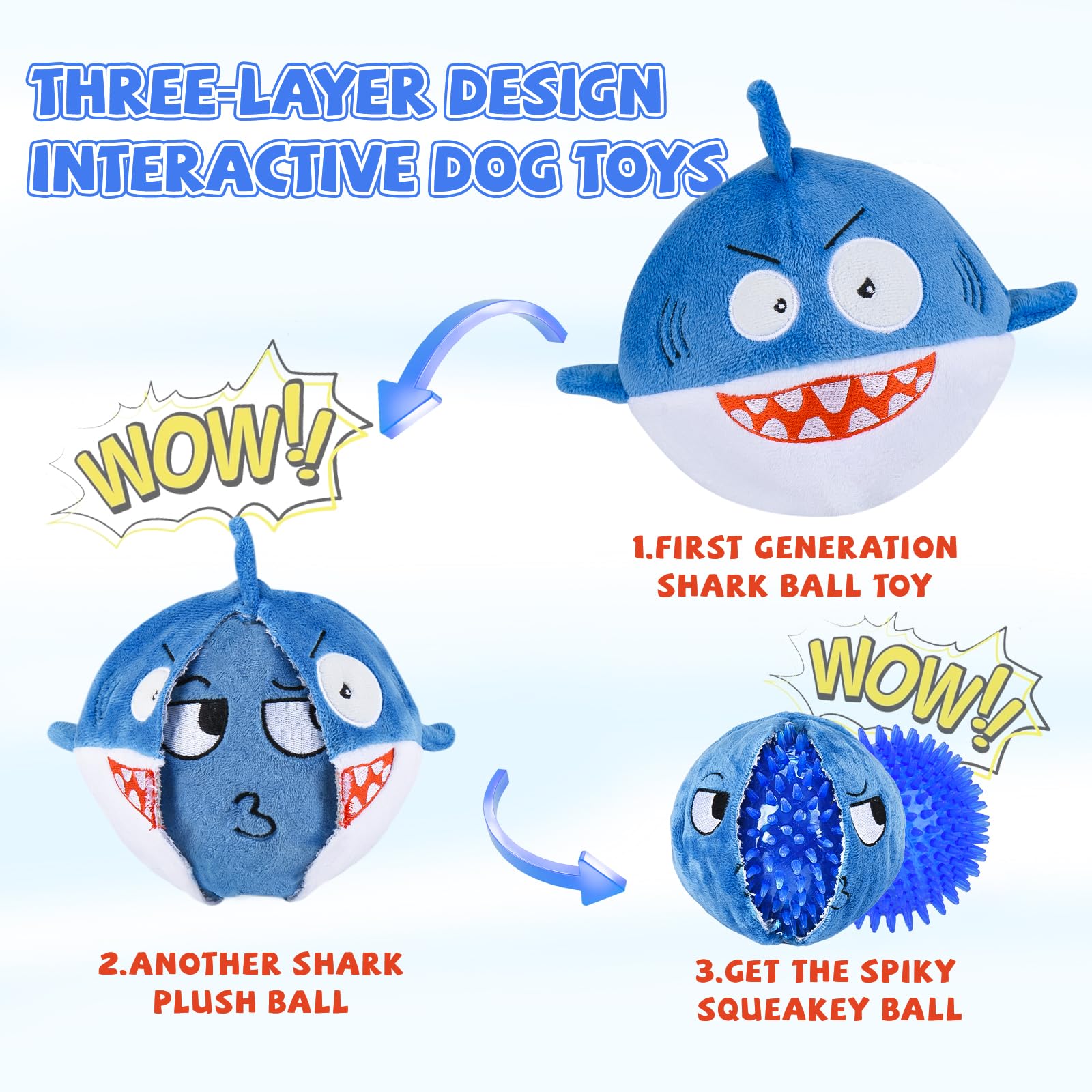 Squeaky Dog Toys For Aggressive Chewers(3In1), Interactive Durable Ball Chew Toys With Crinkle Paper & Tearable Plush, Puppy Tee