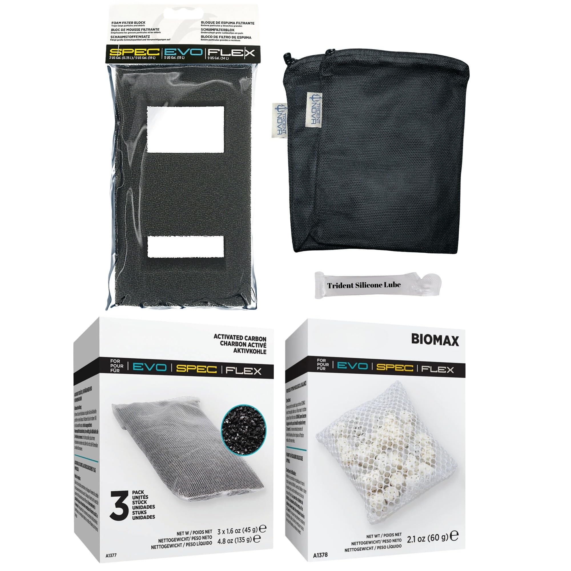 Trident Nova Spec (3 Gal,5 Gal) | Evo(5 Gal) | Flex (9 Gal) Maintenance & Replacement Filter Media Kit, Including Trident Mesh B