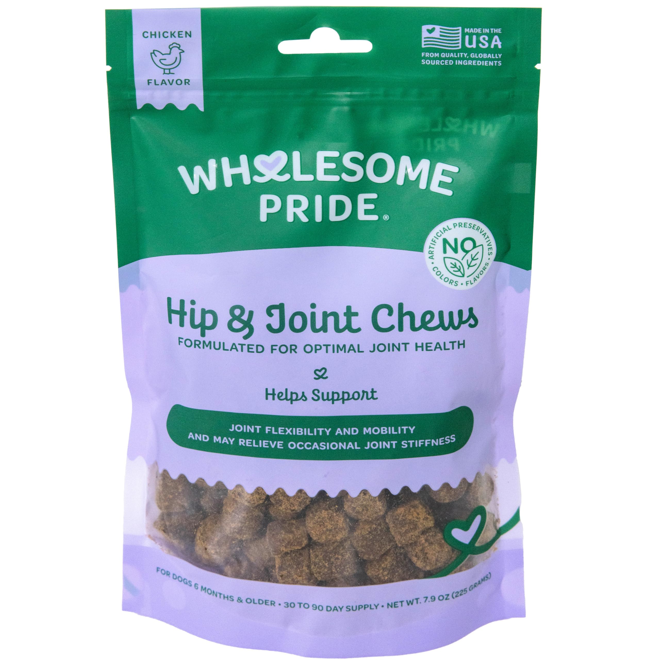 Wholesome Pride Hip & Joint Supplement for Dogs - 90 Soft Chews - Glucosamine, Chondroitin, MSM & Turmeric - Mobility Support & 