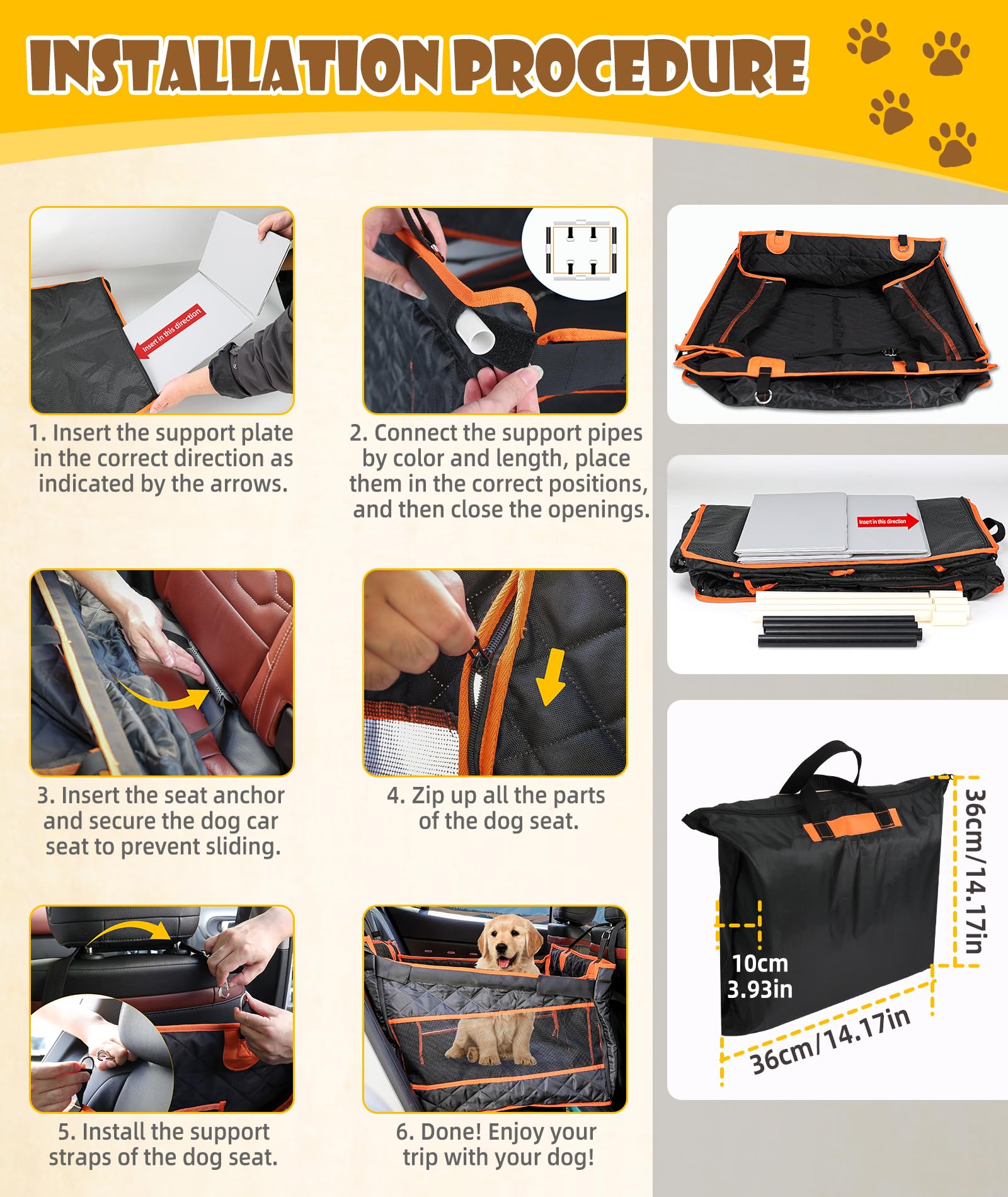 Epn Dog Car Seat For Large Dogs, Foldable Pet Car Seat With Waterproof Oxford Fabric, Non-Slip Bottom, Reinforced Support & Stor