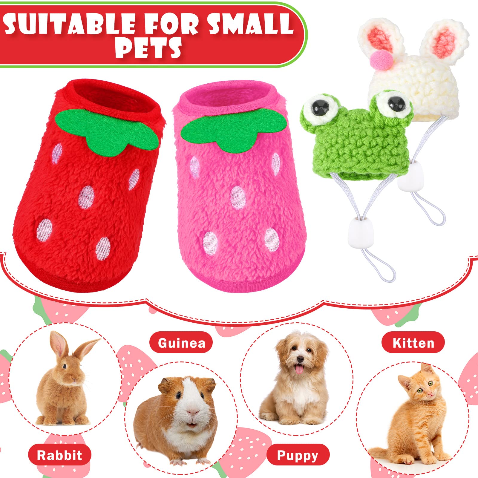 Mixweer 4 Pieces Guinea Pig Stuff Includes 2 Guinea Pig Clothes And 2 Cute Mini Hats With Adjustable Strap Small Animal Warm Vest Cozy Hand Knitted Hat For Hamster Bunny(Frog Style)