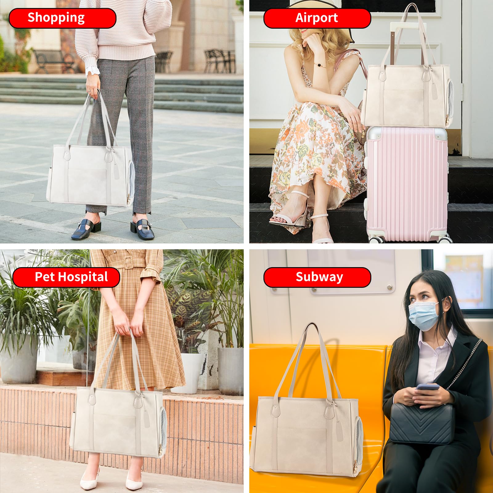 Monanller Stylish Dog Purse Carrier, Leather Pet Carrier Bag For Small Dogs Cats Puppy, Airline Approved Soft-Sided Carrier Beig