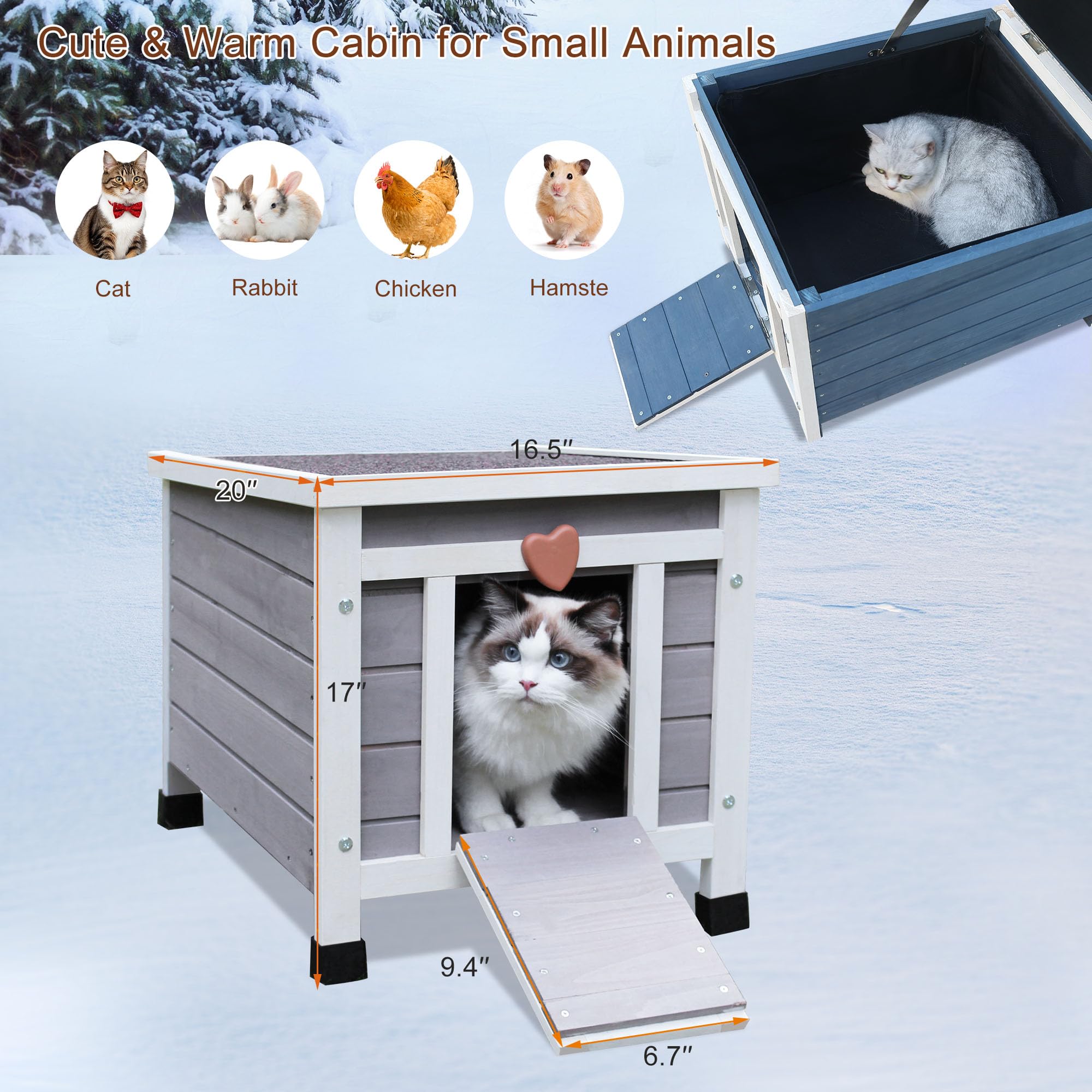 Rockever Outdoor Cat House, Insulated Outdoor Cat House With Warm Liner For Winter, Weatherproof Rabbit Hutch Bunny Cage, Wooden