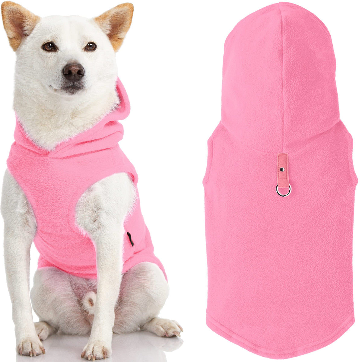 Gooby Fleece Vest Hoodie Dog Sweater - Pink, Medium - Warm Pullover Dog Hoodie With O-Ring Leash - Winter Hooded Small Dog Sweater - Dog Clothes For Small Dogs Boy Or Girl, And Medium Dogs