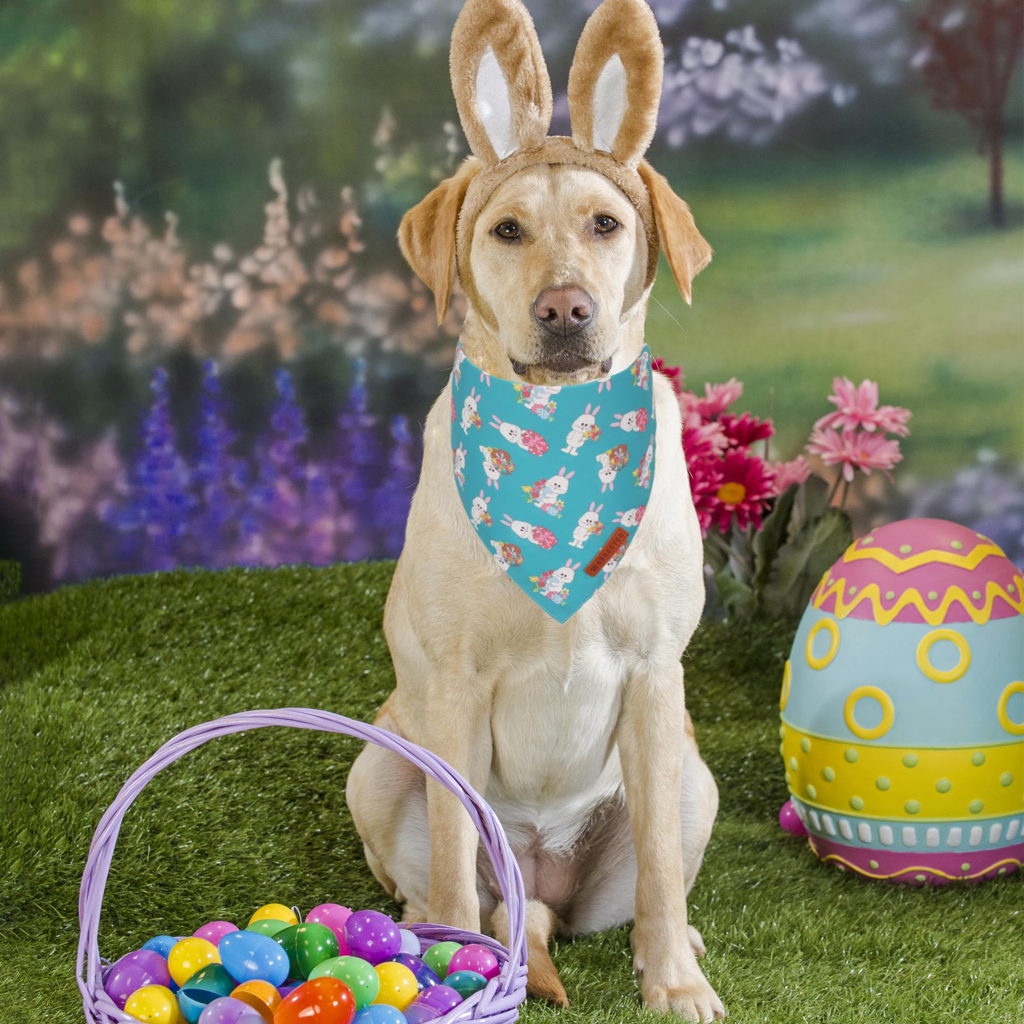 Adoggygo Easter Dog Bandanas 2 Pack, Triangle Reversible Bunny Carrot Dog Scarf, Premium Durable Fabric, Easter Bandana For Larg